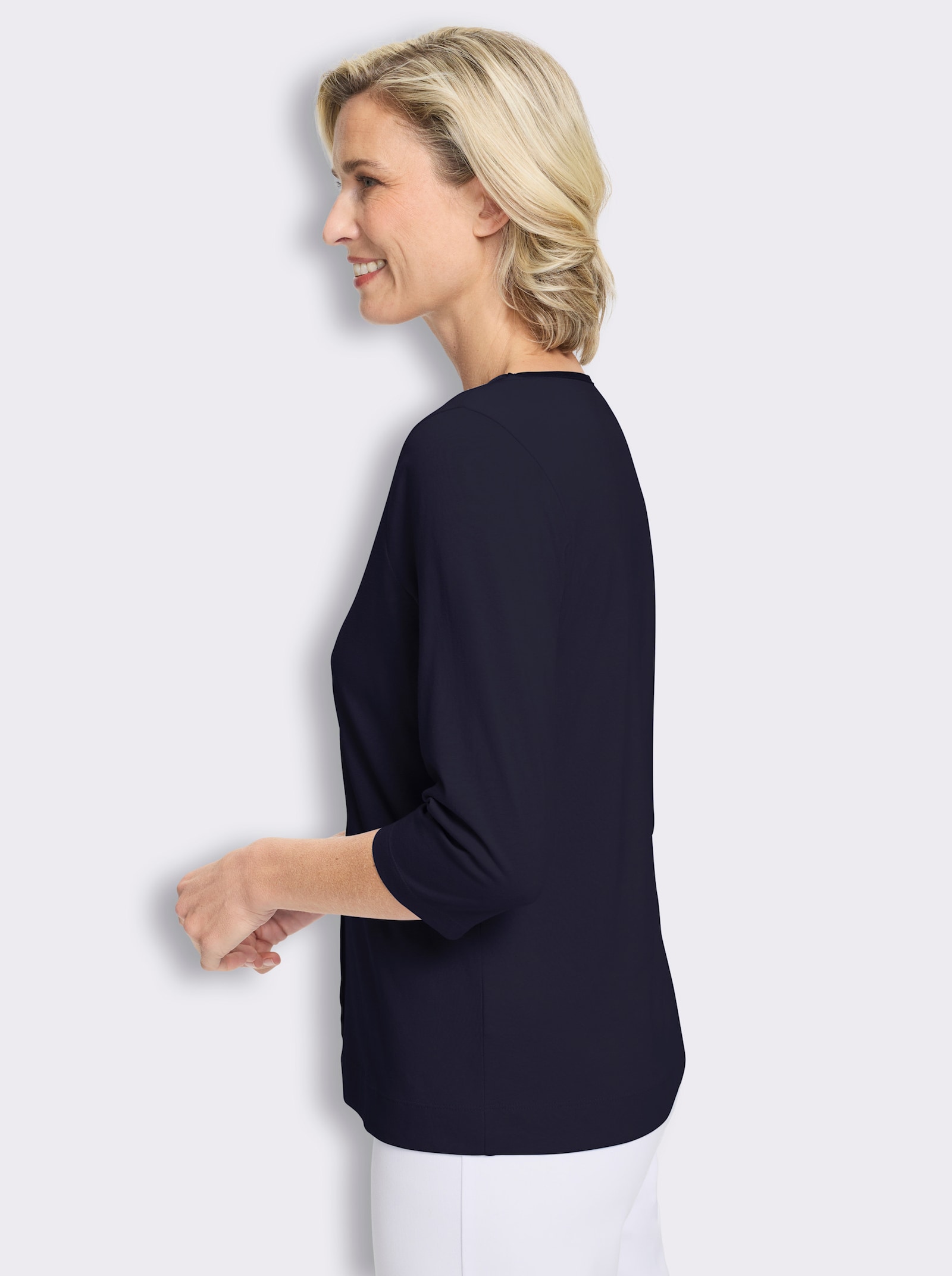 3/4-Arm-Shirt mit Satin-Paspelierung - marine
