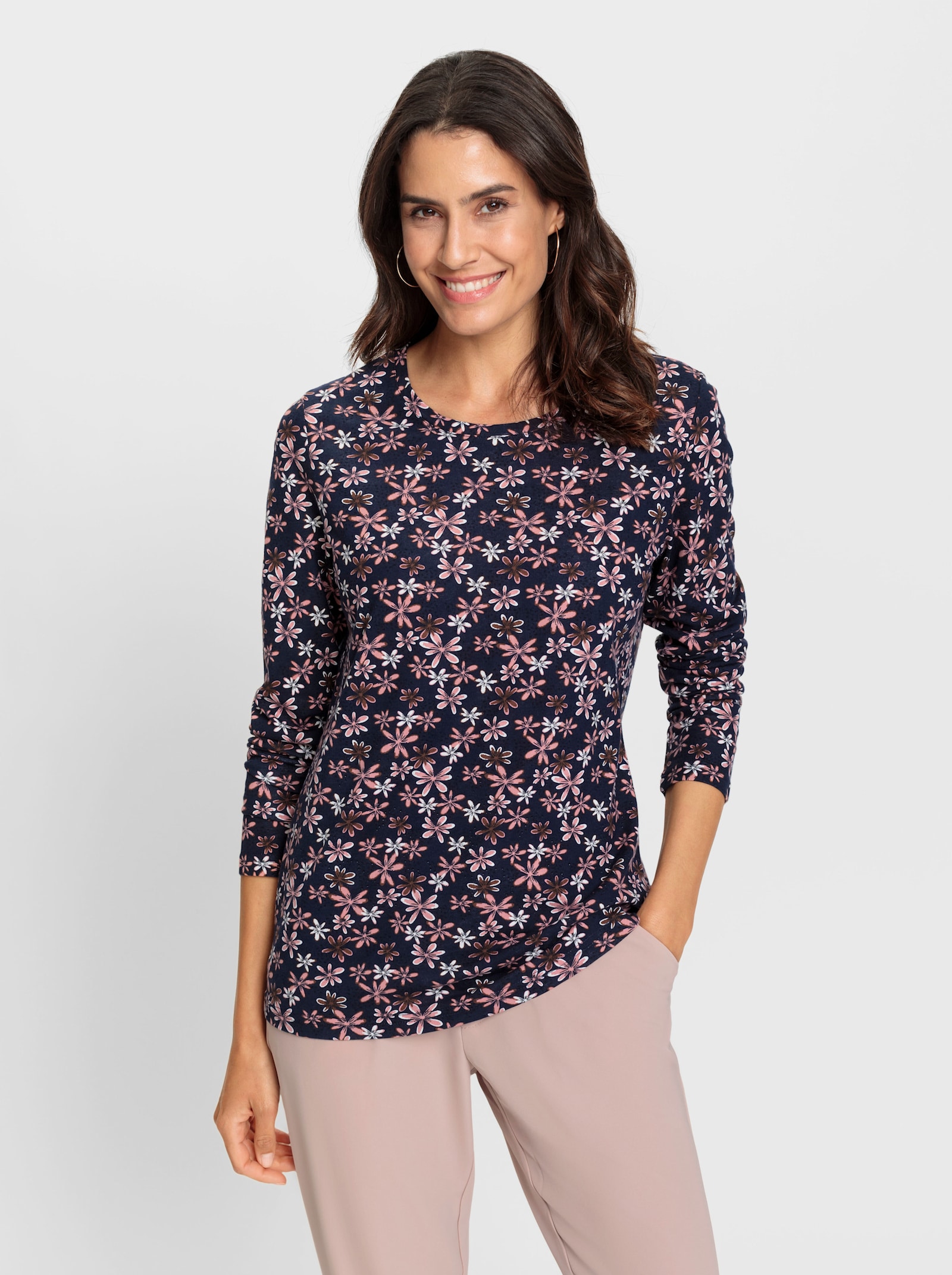 Print-Shirt mit langen Ärmeln - marine-rosenquarz-bedruckt