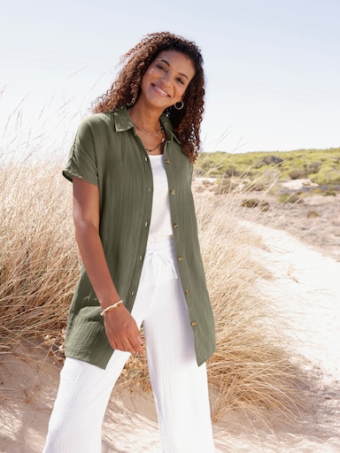 Longbluse mit Knopfleiste - khaki