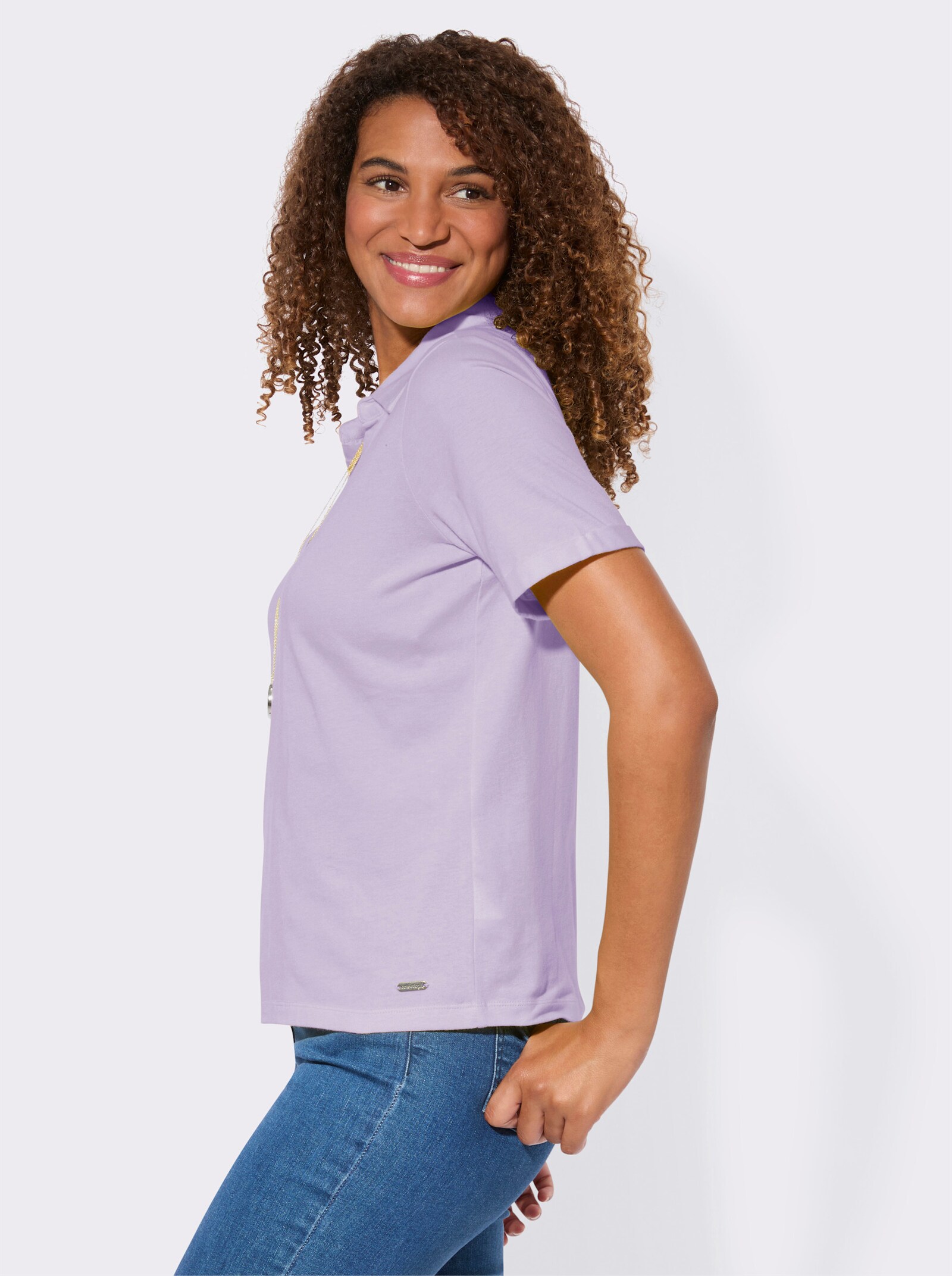Kurzarmshirt mit Polokragen - flieder