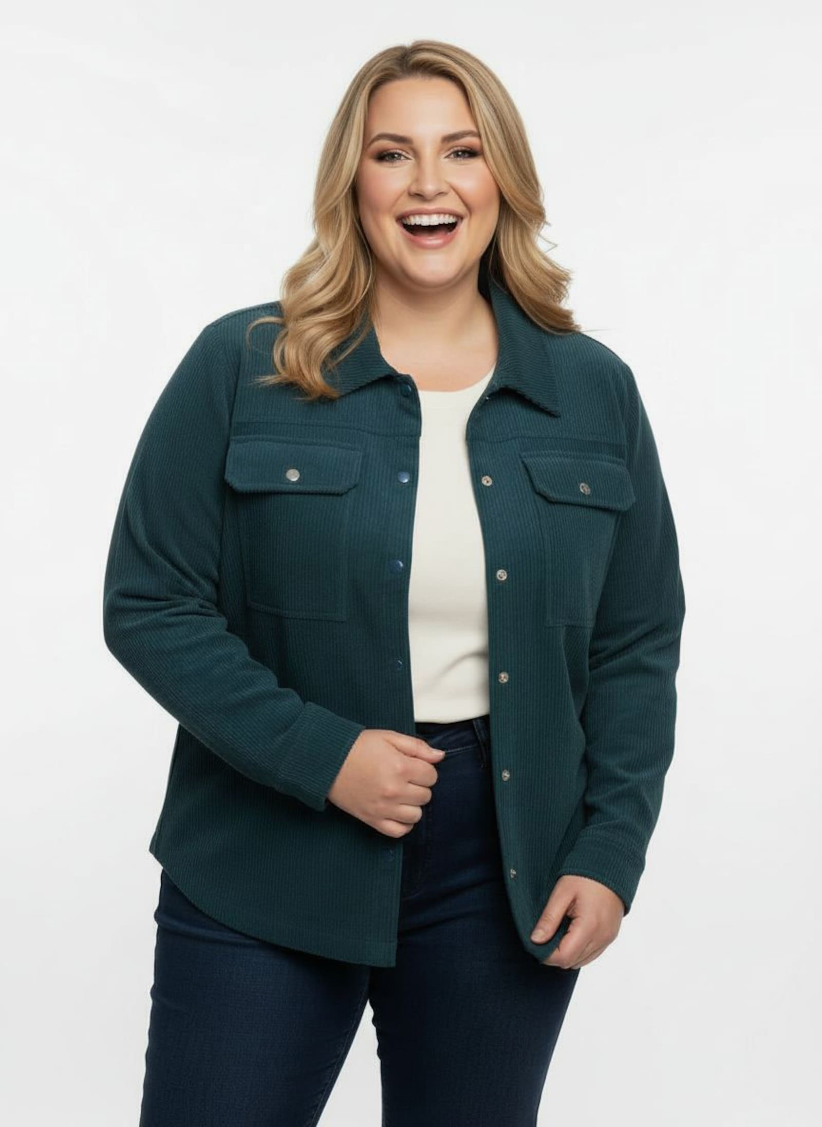 Cordjacke mit Hemdkragen - petrol