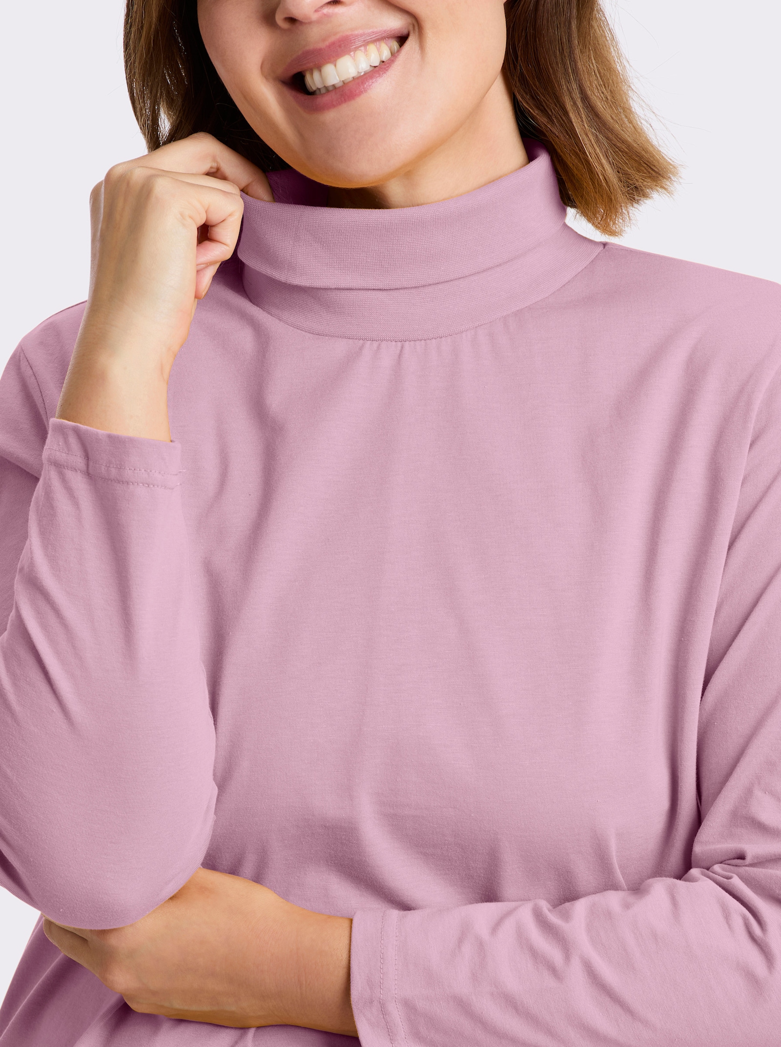 Rollkragenshirt mit langen Ärmeln - rosé