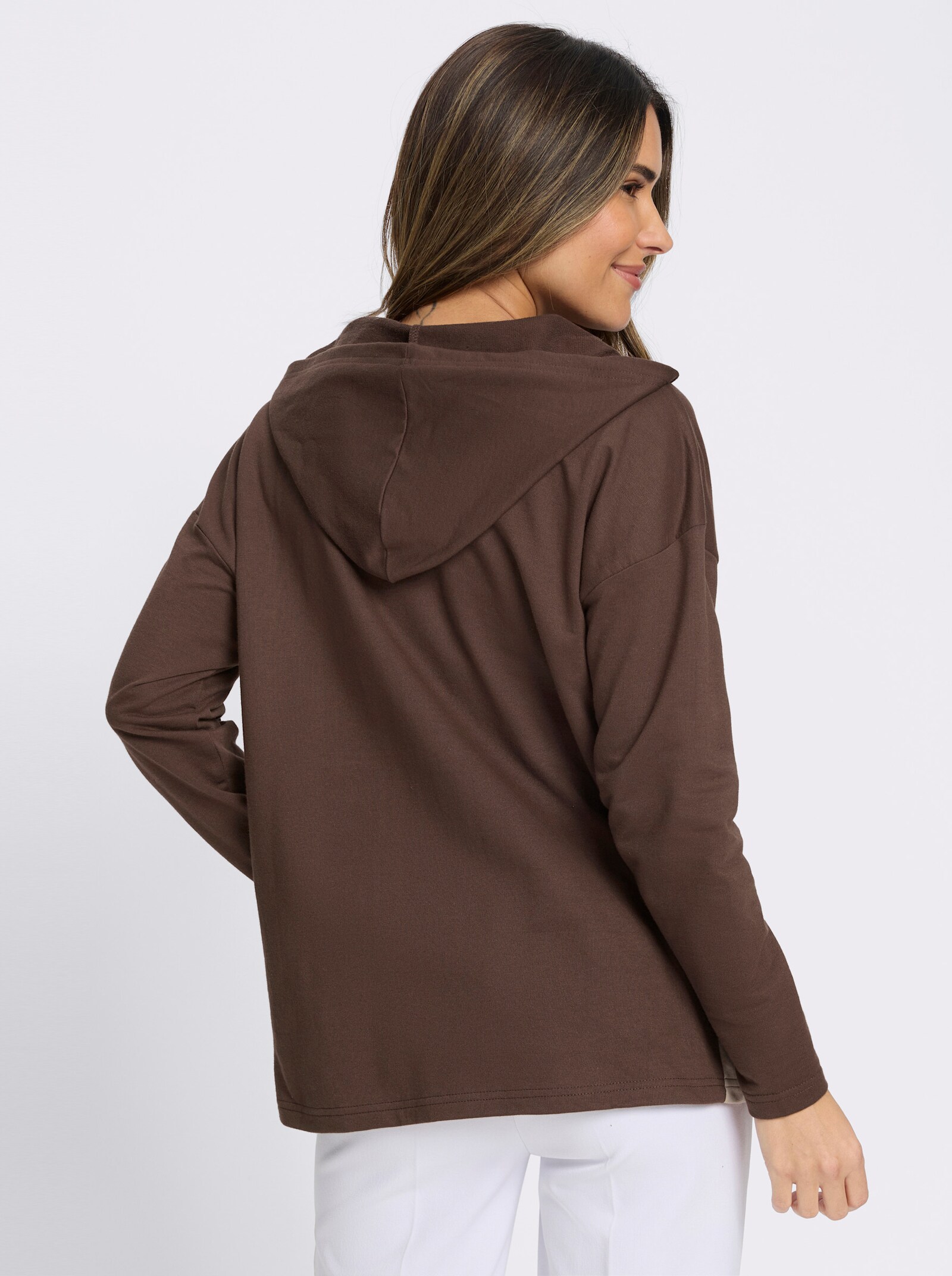 Kapuzensweatshirt mit Kontrast-Streifen - schoko-beige