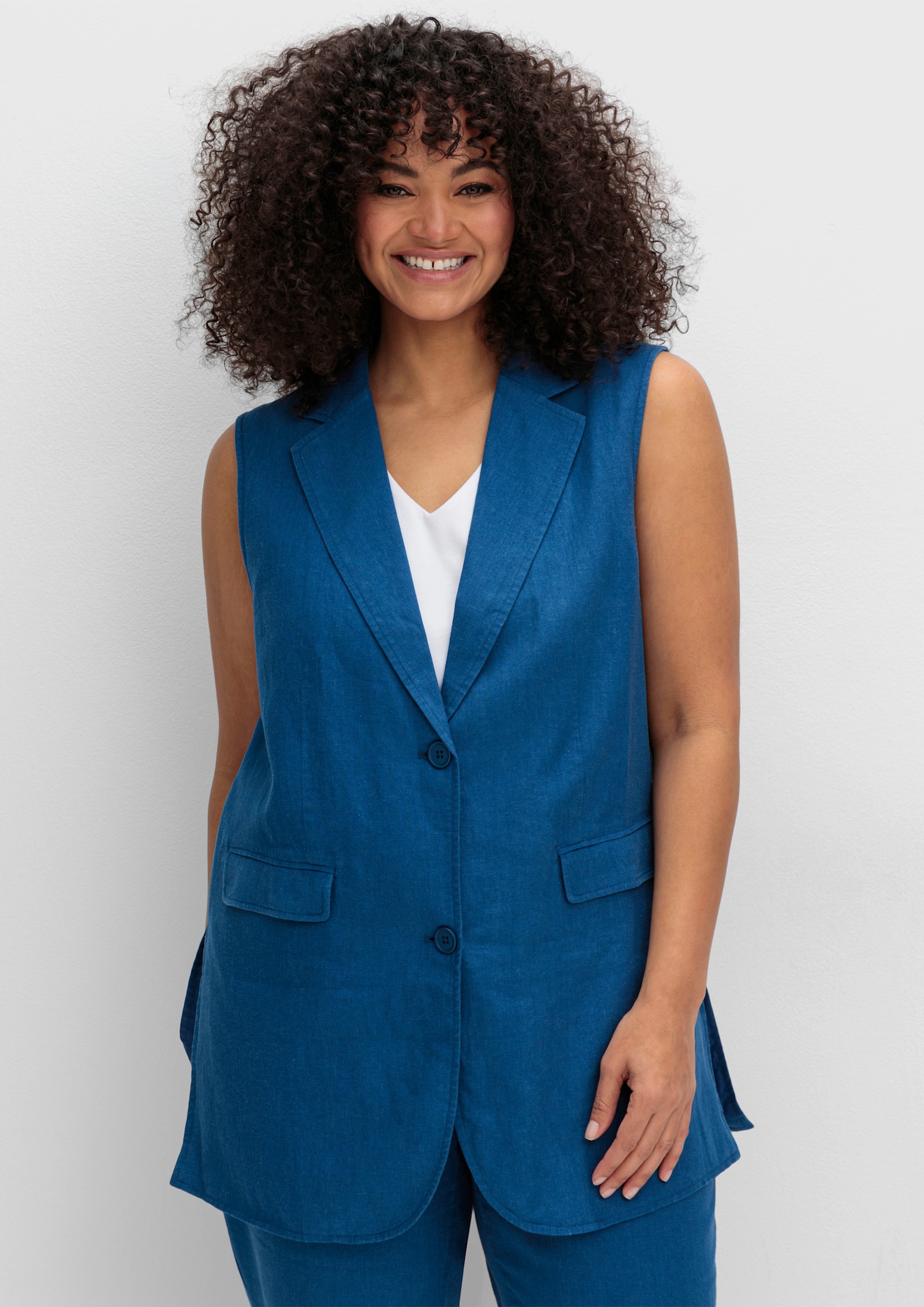 sheego Longweste mit Leinen - blaubeere