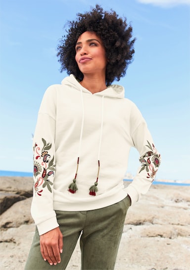 heine Sweatshirt - ecru/donkertaupe gedessineerd