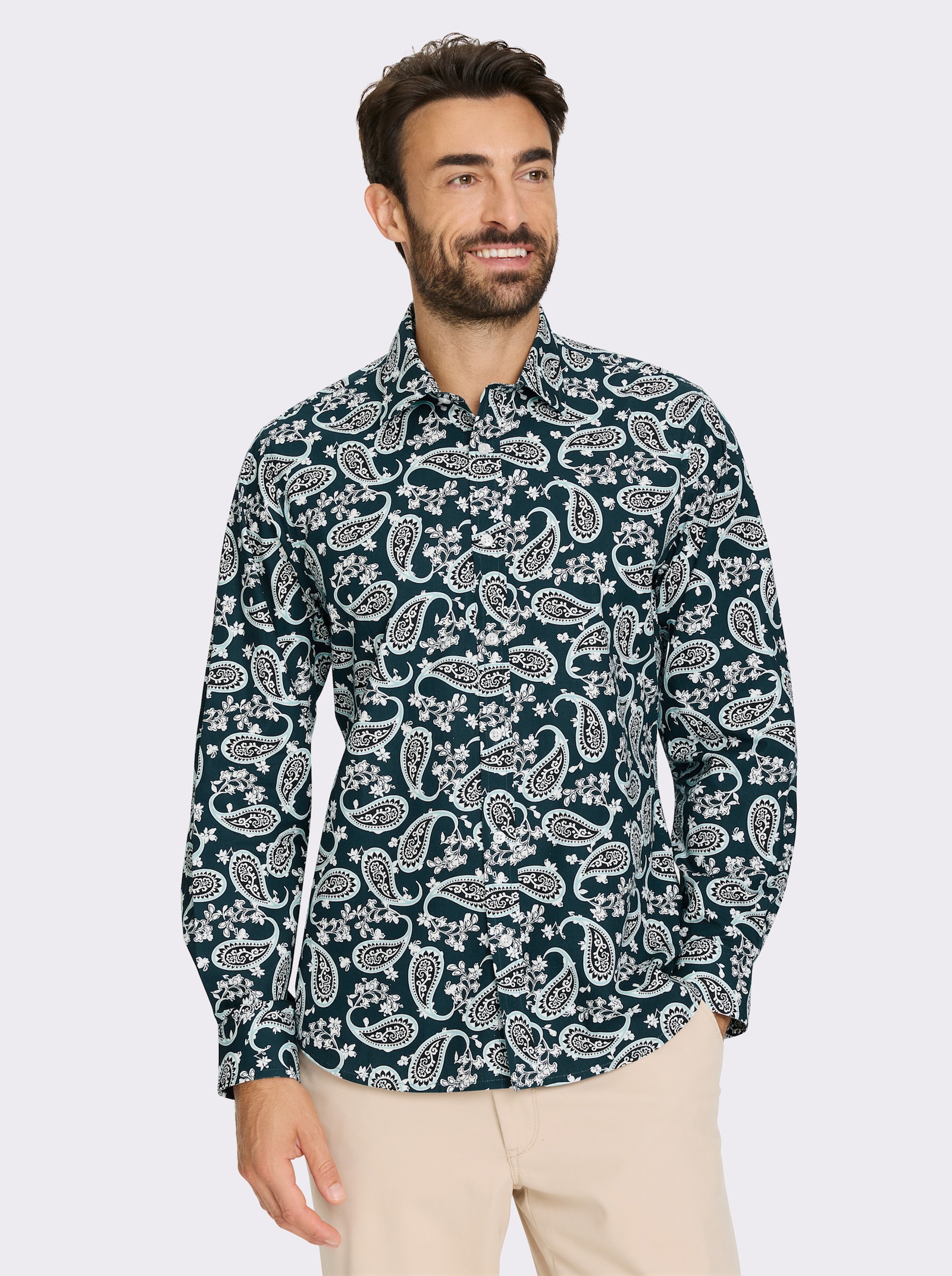 Marco Donati Langarmhemd mit Paisley-Muster - dunkelblau-weiß-bedruckt