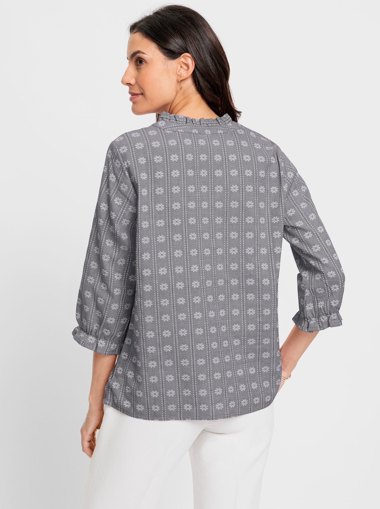 Comfortabele blouse - antraciet gedessineerd