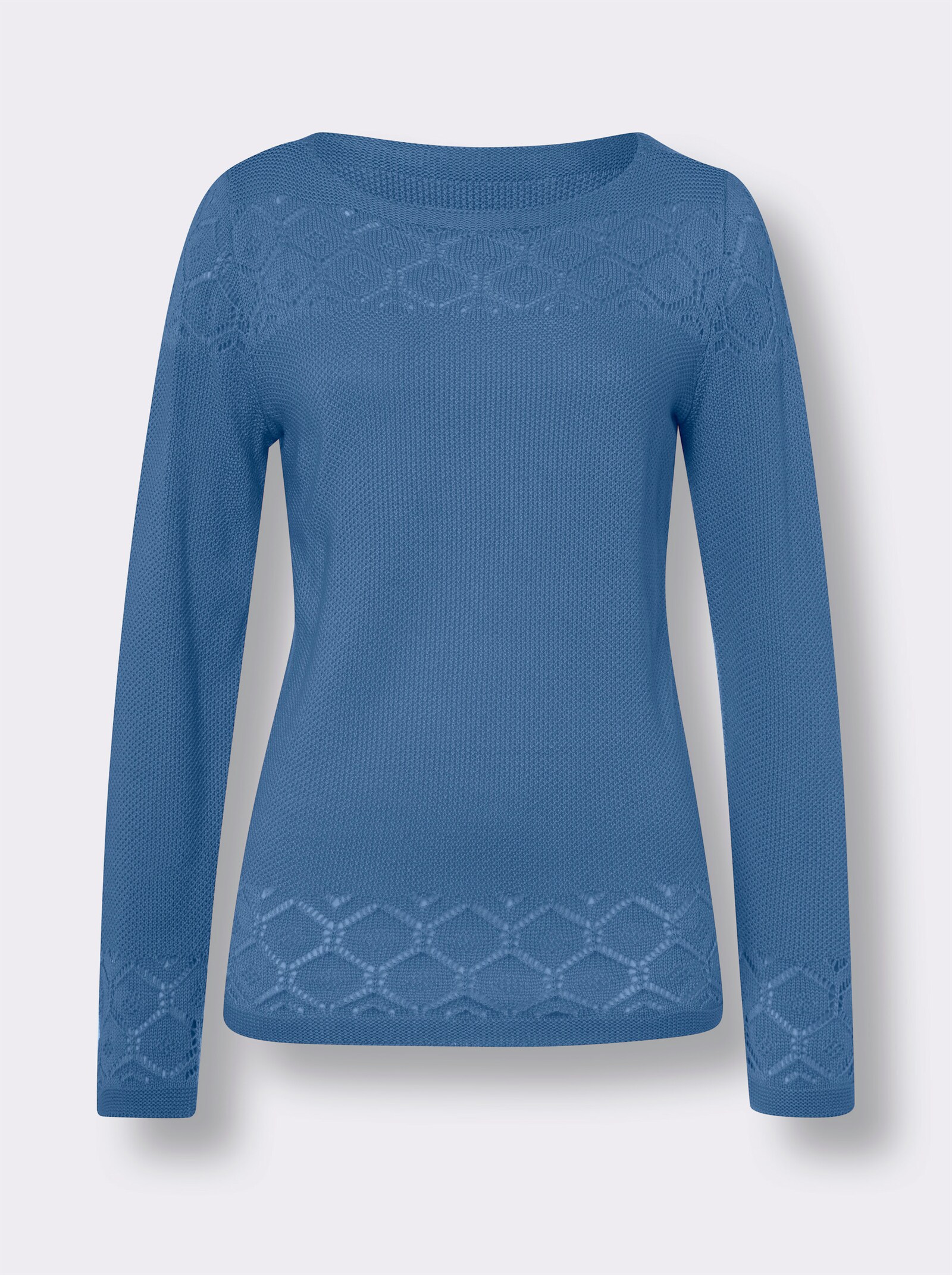 Langarm-Pullover mit Ajour-Muster - mittelblau