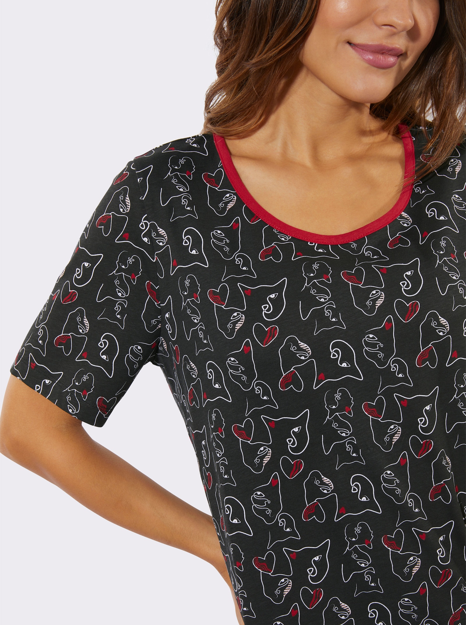 Noční košile s grafickým vzorem - černá-potisk