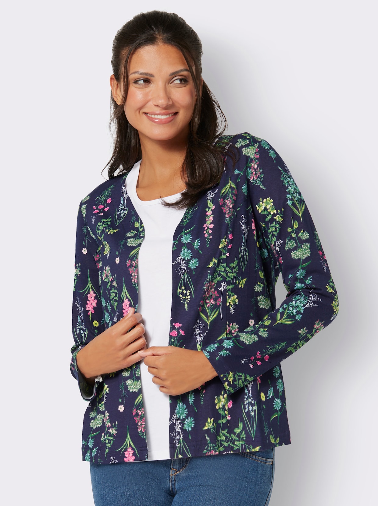 Shirtjacke - marine-altrosa-bedruckt