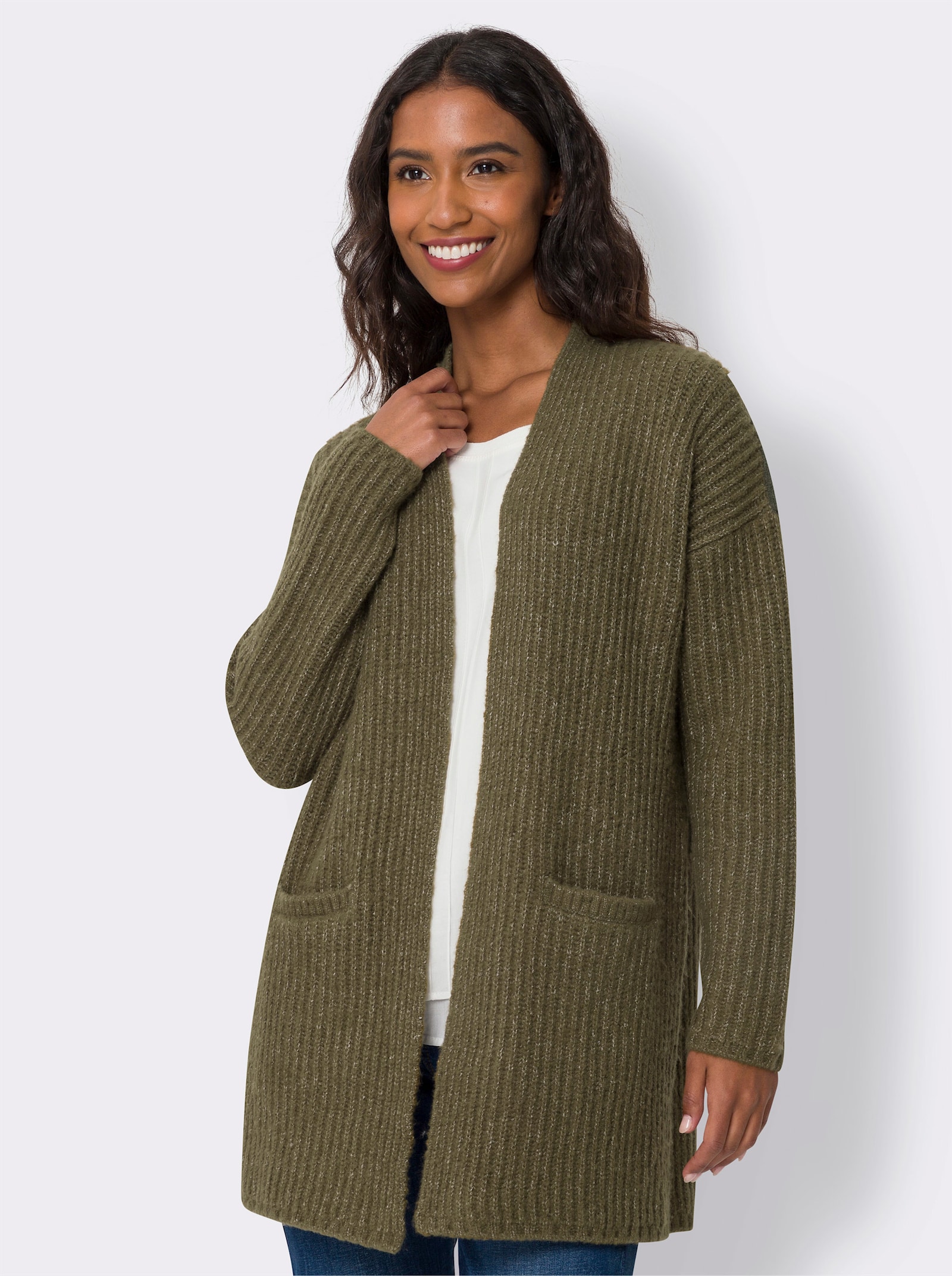 heine Longstrickjacke in melierter Qualität - khaki-meliert