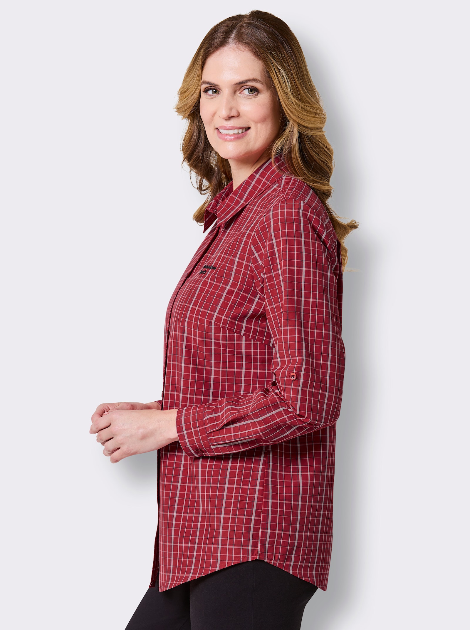 Catamaran Sports Funktionsbluse mit Krempelärmel - rot-kariert