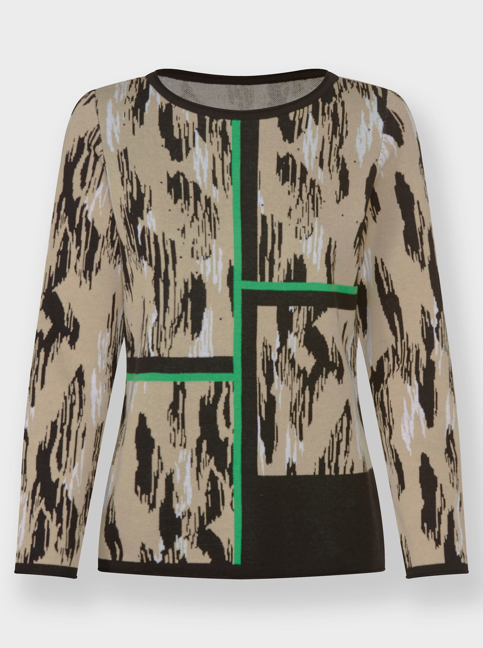 Pullover met lange mouwen en jacquardpatroon - beige/zwart gedessineerd