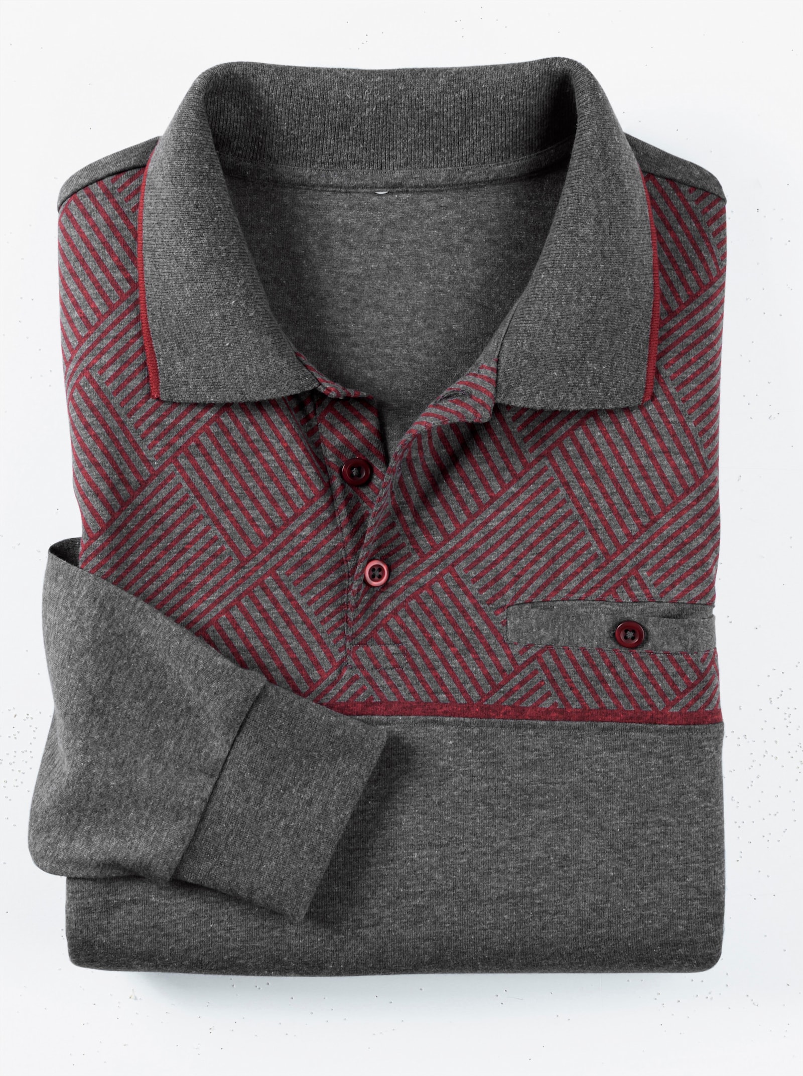 Polokošeľa s dlhými rukávmi - Antracitovo-melírovaná-tmavočervená