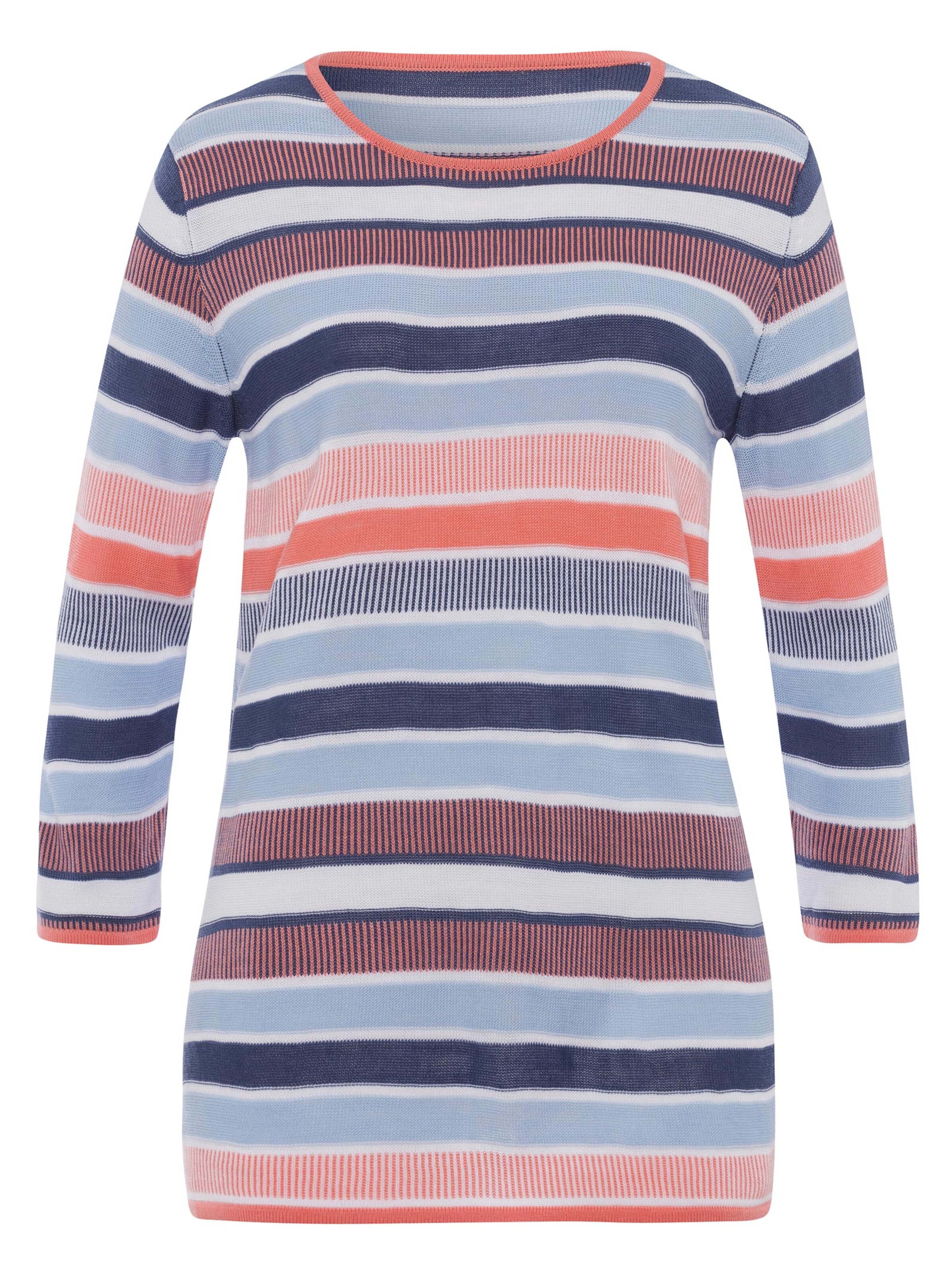 Pullover - apricot-blau-geringelt