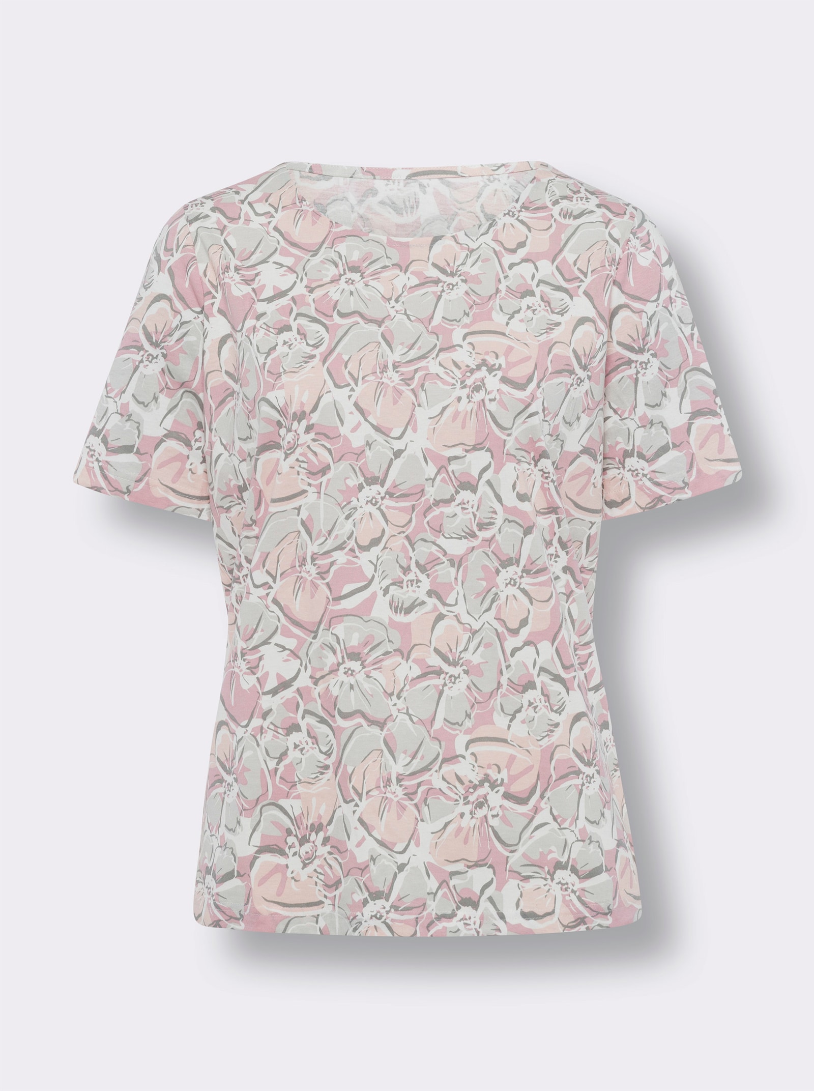 Kurzarmshirt aus reiner Baumwolle - ecru-hortensie-bedruckt