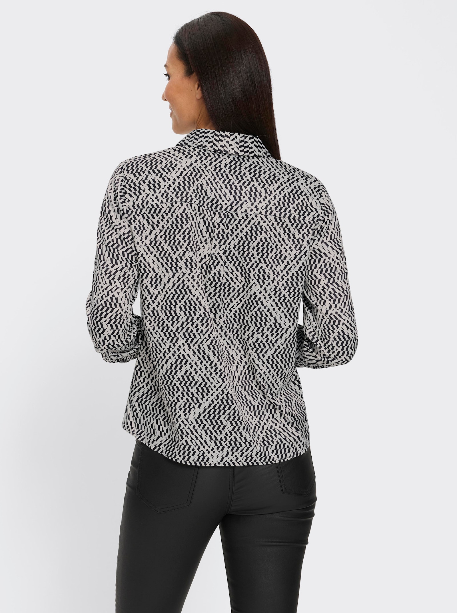 heine Druckbluse mit Hemdkragen - schwarz-champagner-bedruckt