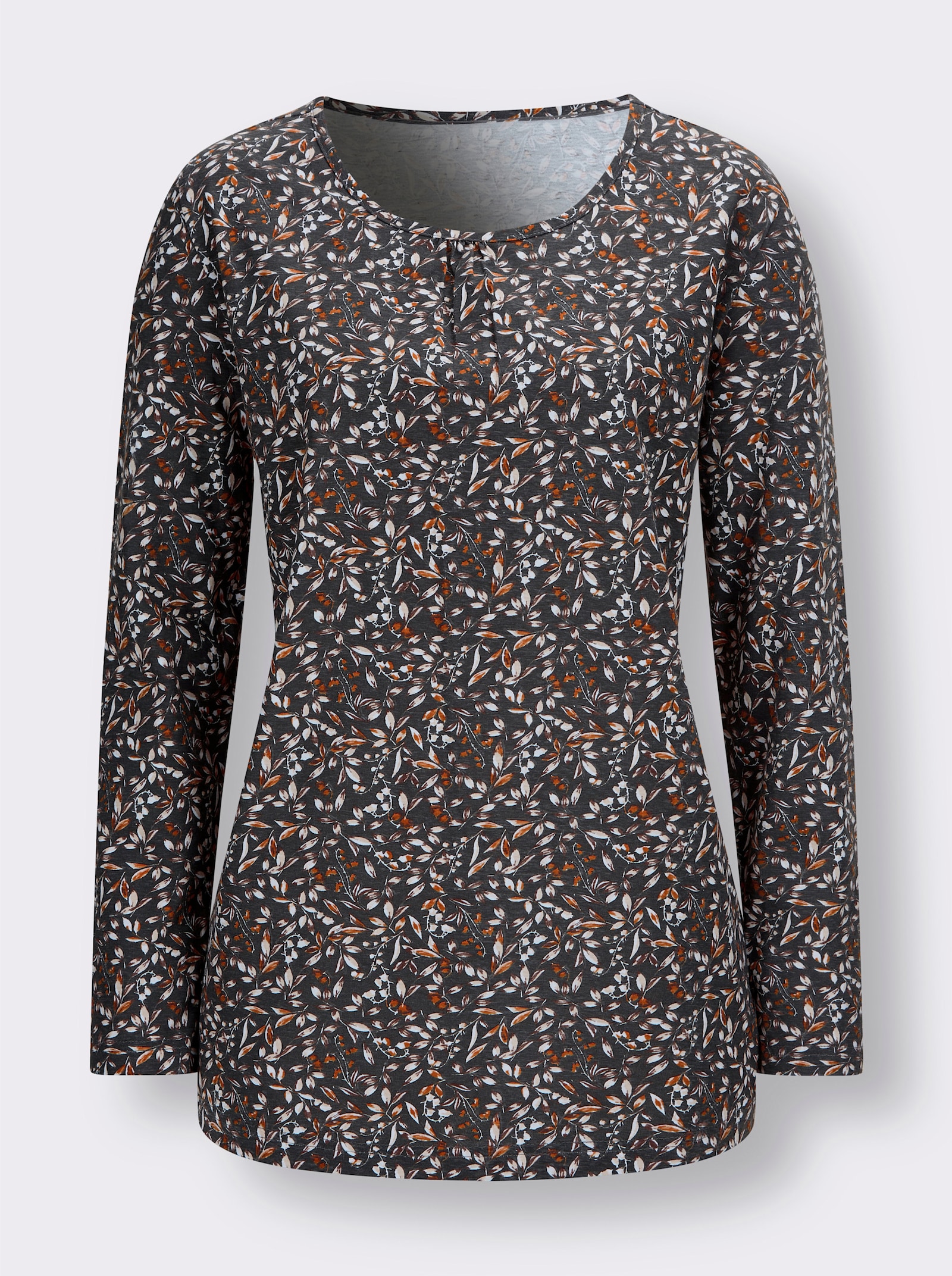 Tričko s dlouhým rukávem s květinovým vzorem - černá-rezavá-potisk