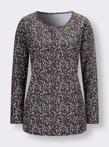 Shirt met lange mouwen - zwart/roestrood bedrukt