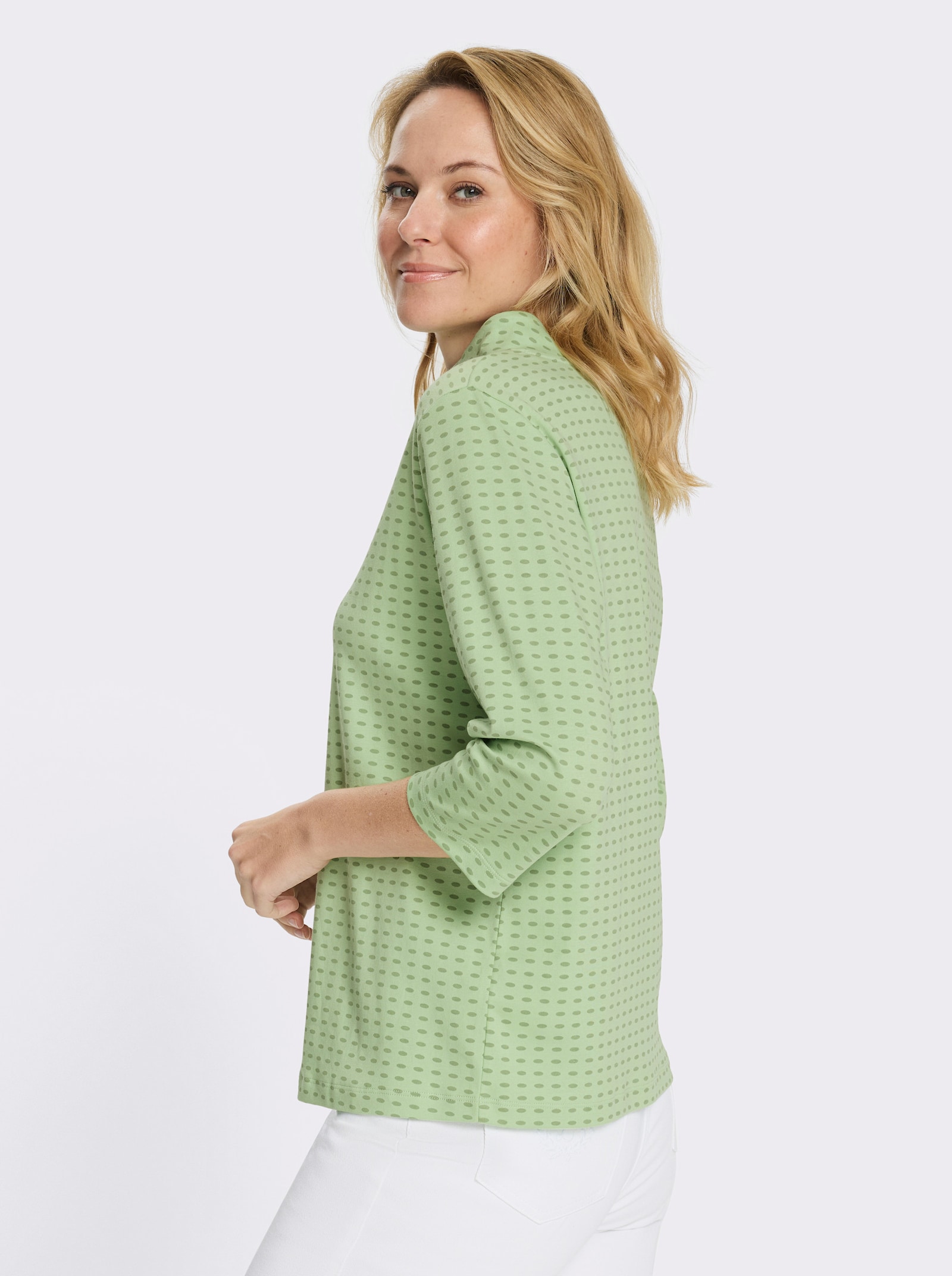 Sweatshirt mit Stehkragen - reseda-eucalyptus-bedruckt