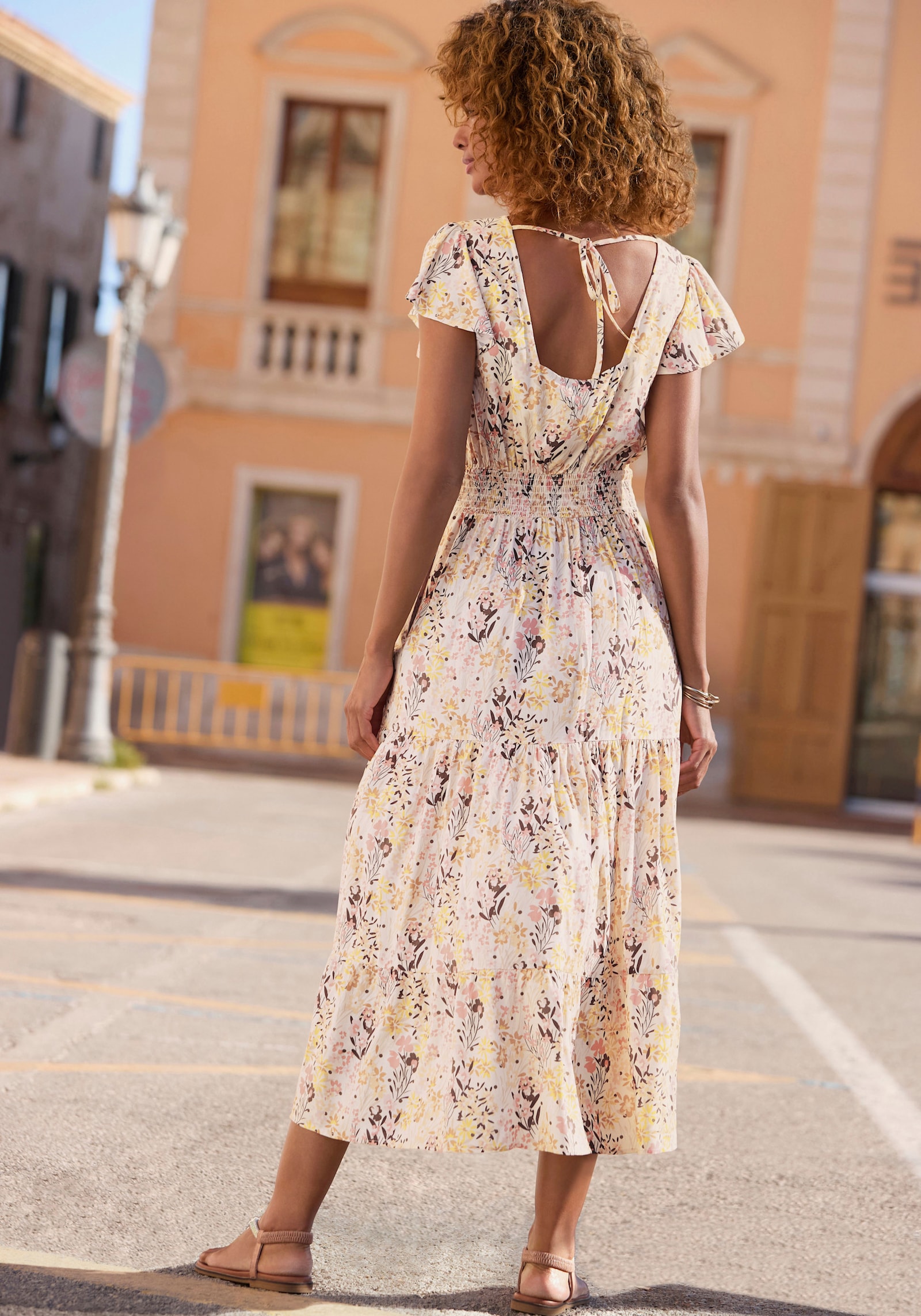 Vivance Midikleid - beige-braun-koralle bedruckt