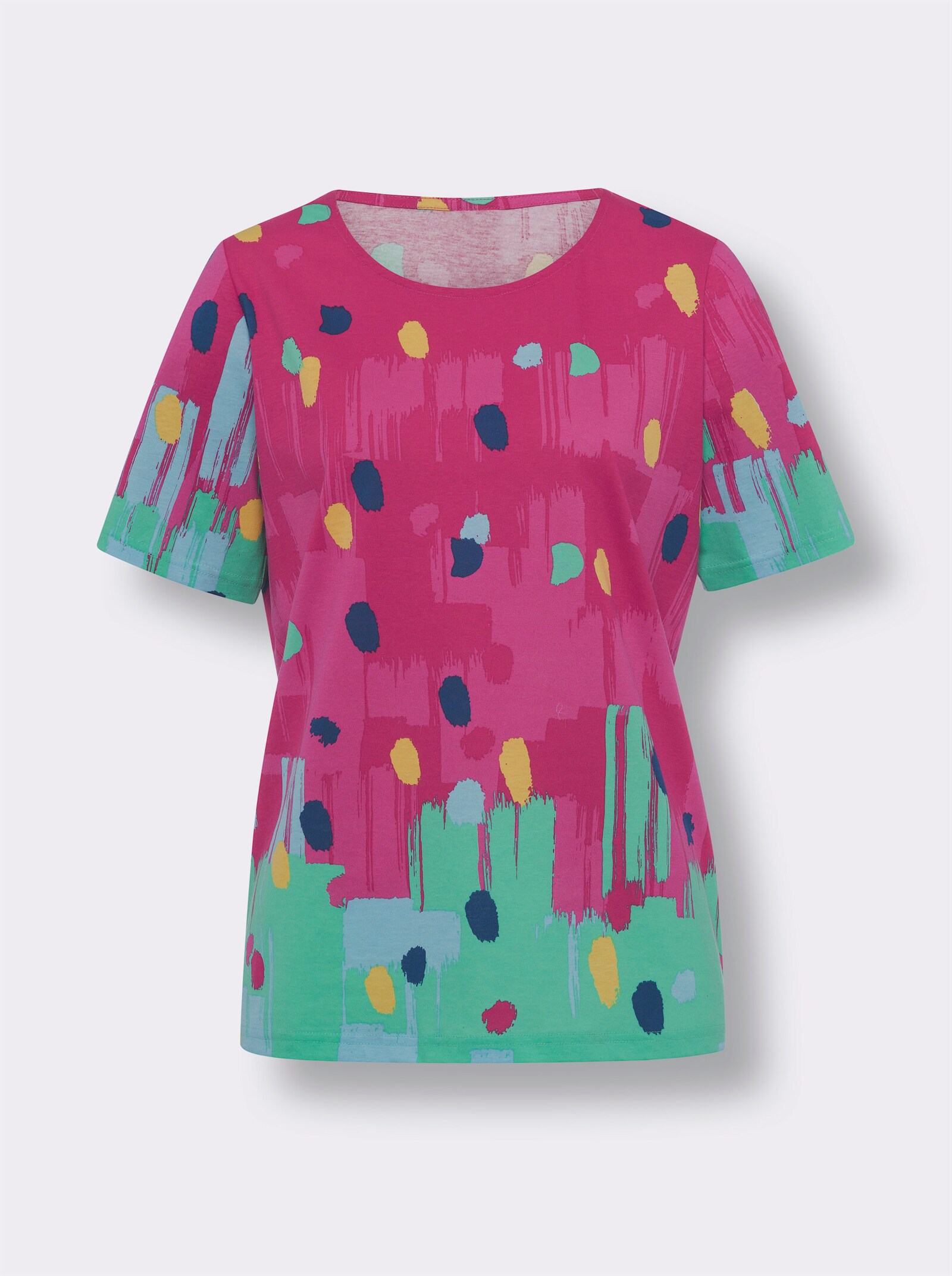 Kurzarmshirt mit Tupfen-Druck - pink-aqua-bedruckt