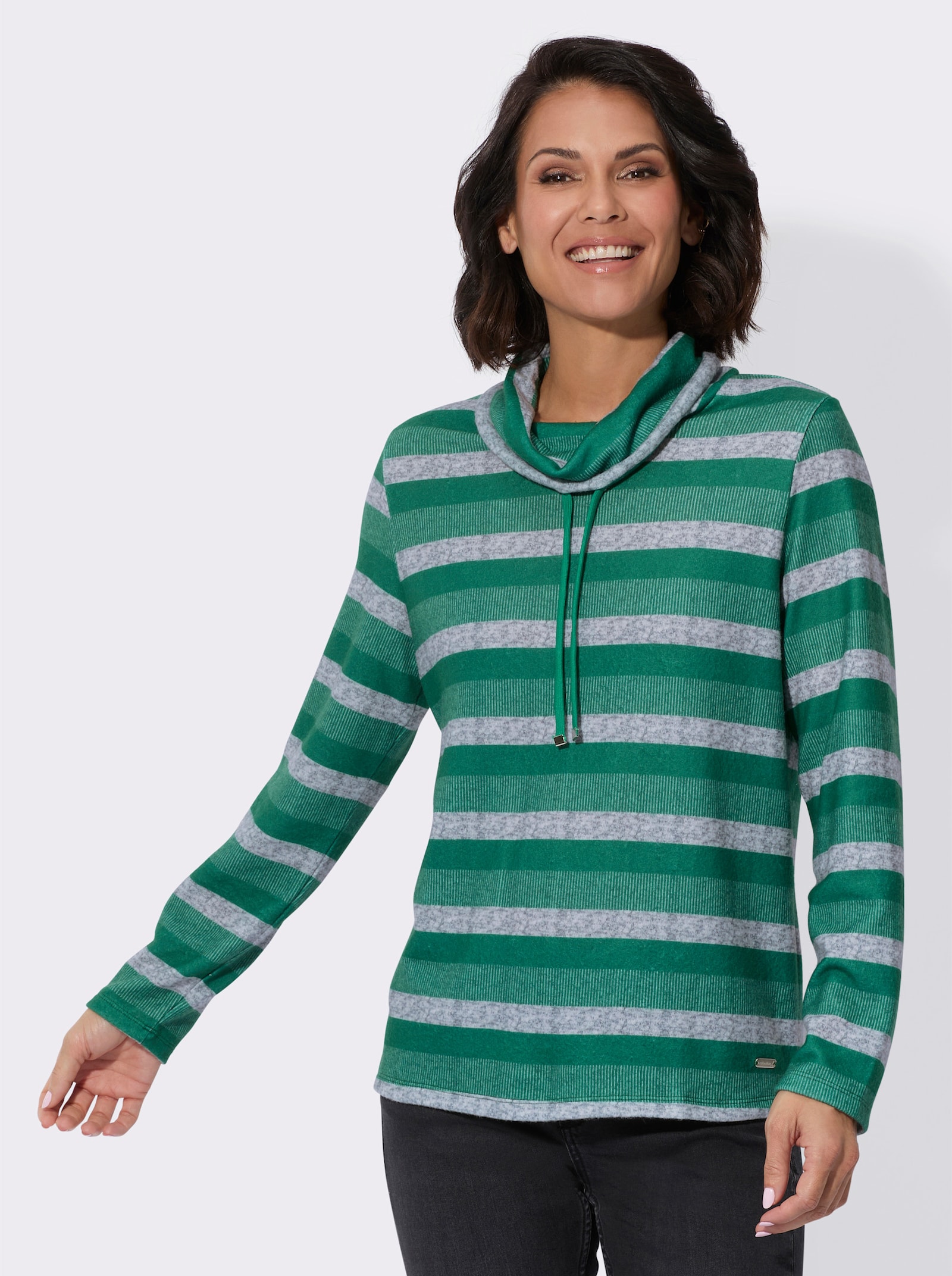 Shirt met streepjespatroon - groen/lichtgrijs gestreept