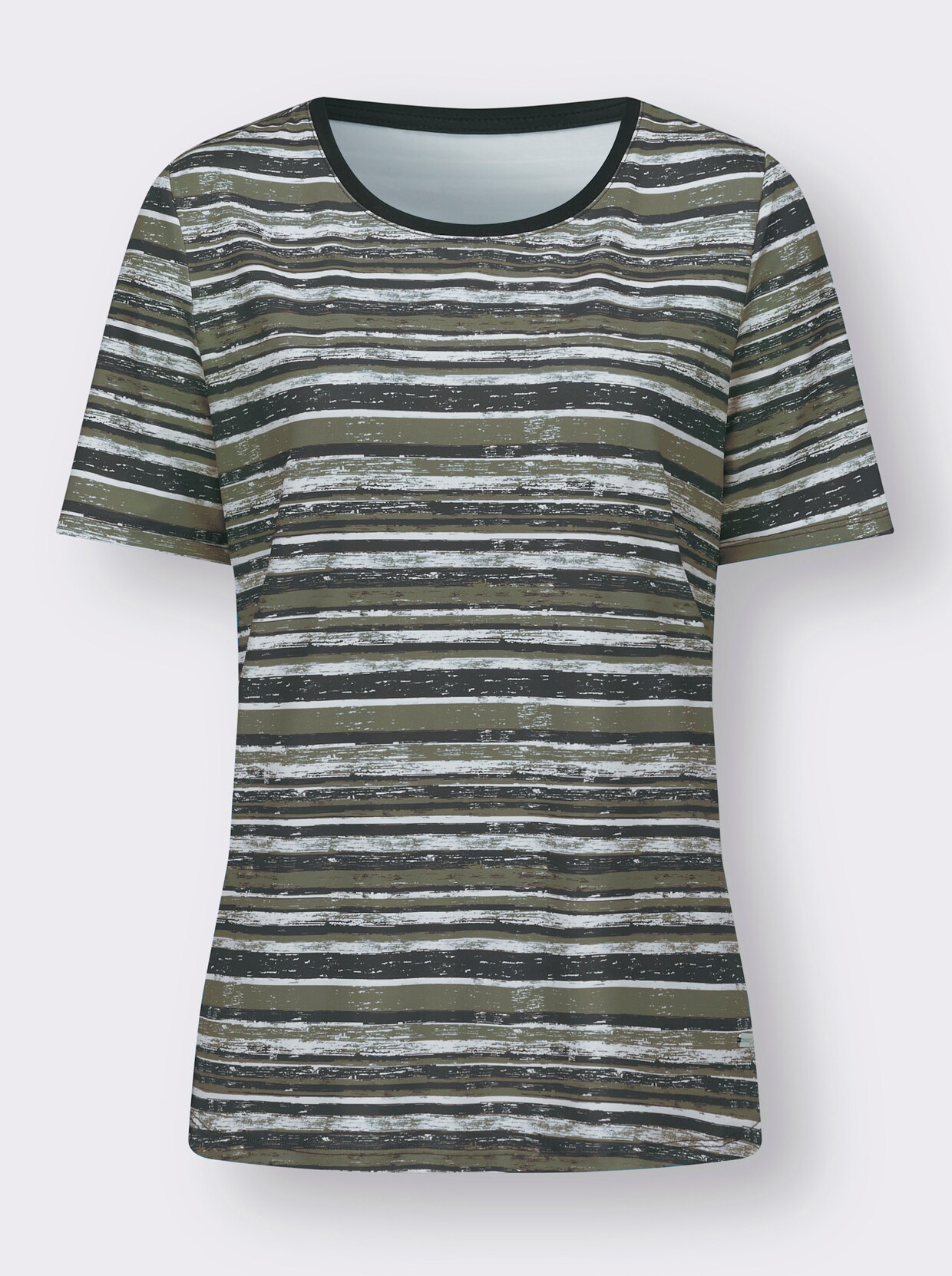 Streepjesshirt - olijf/zwart bedrukt