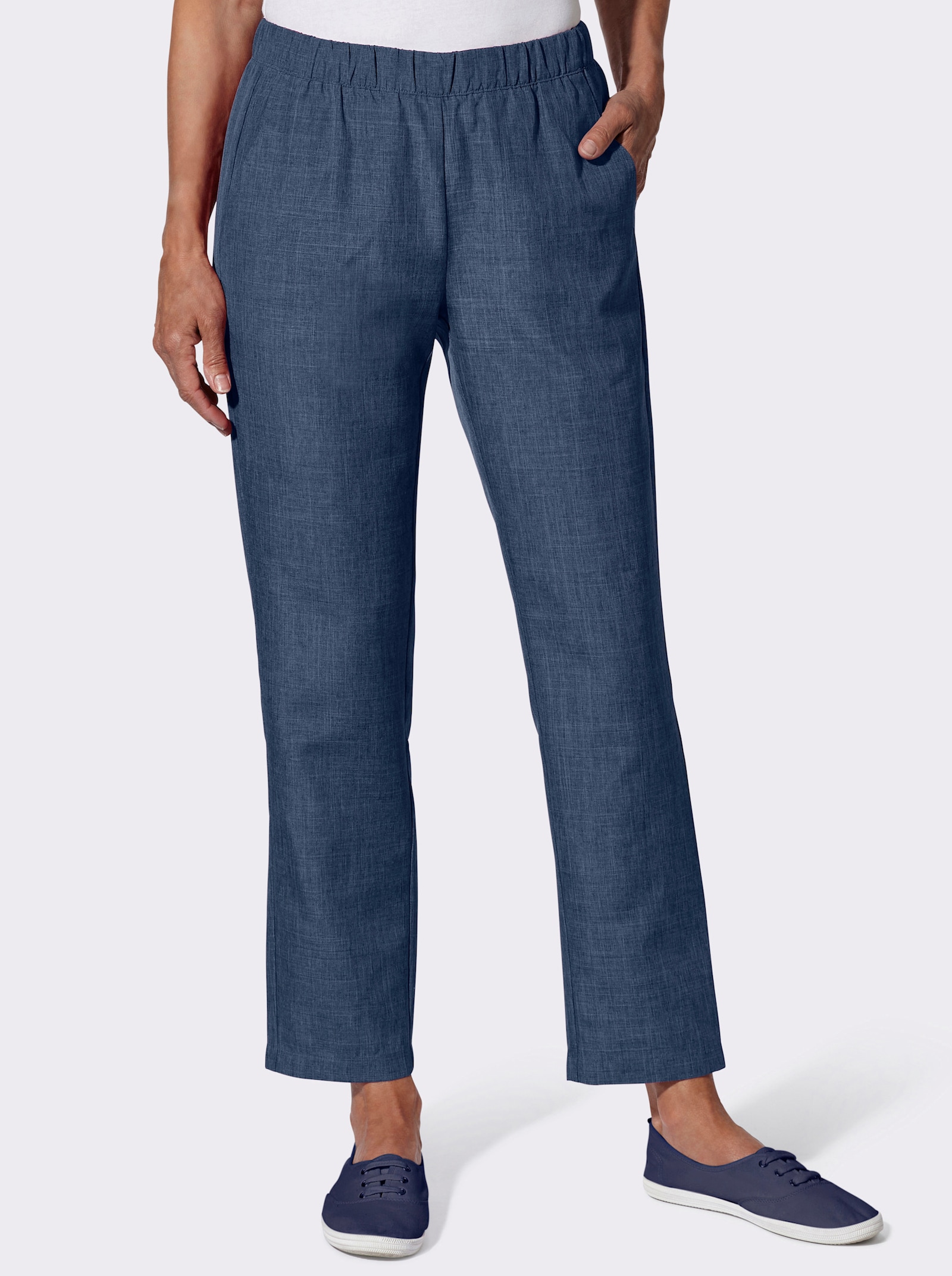 Schlupfhose in Leinen-Optik - marine-meliert