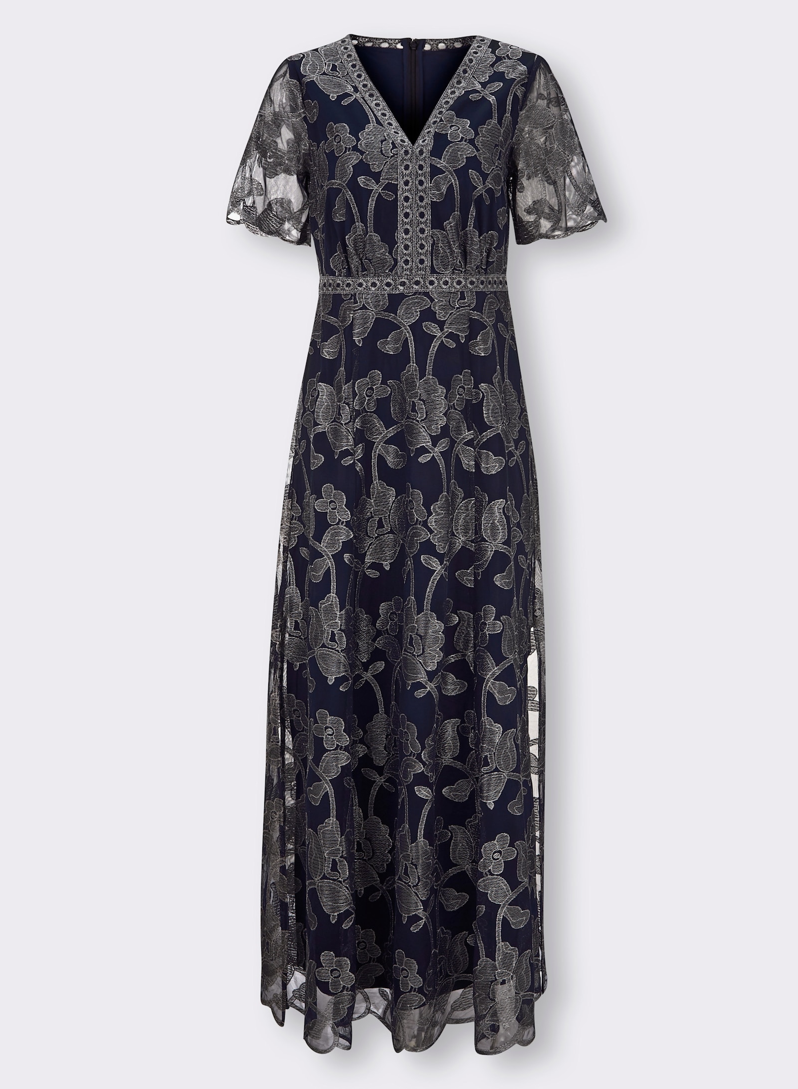 heine Abendkleid mit glänzender Blütenstickerei - marine