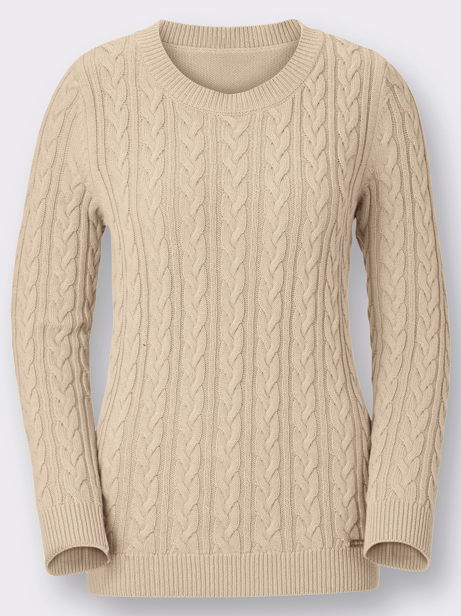 Strickpullover mit Zopfmuster - sand