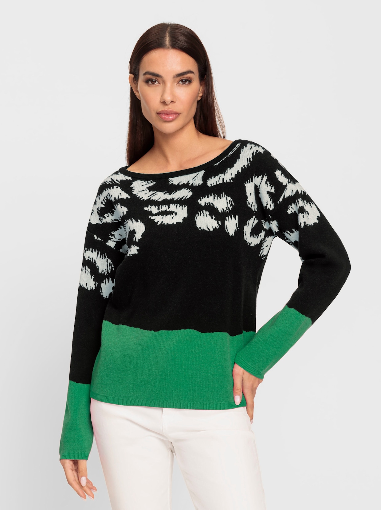 heine Pullover met lange mouwen - grasgroen/zwart gedessineerd