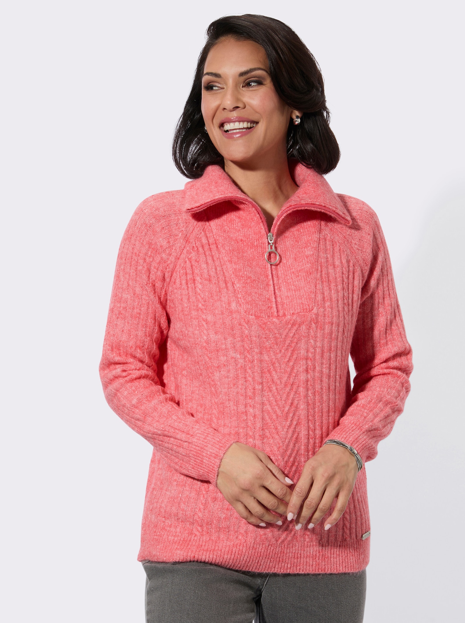 Troyer im Rippstrick - grapefruit-meliert