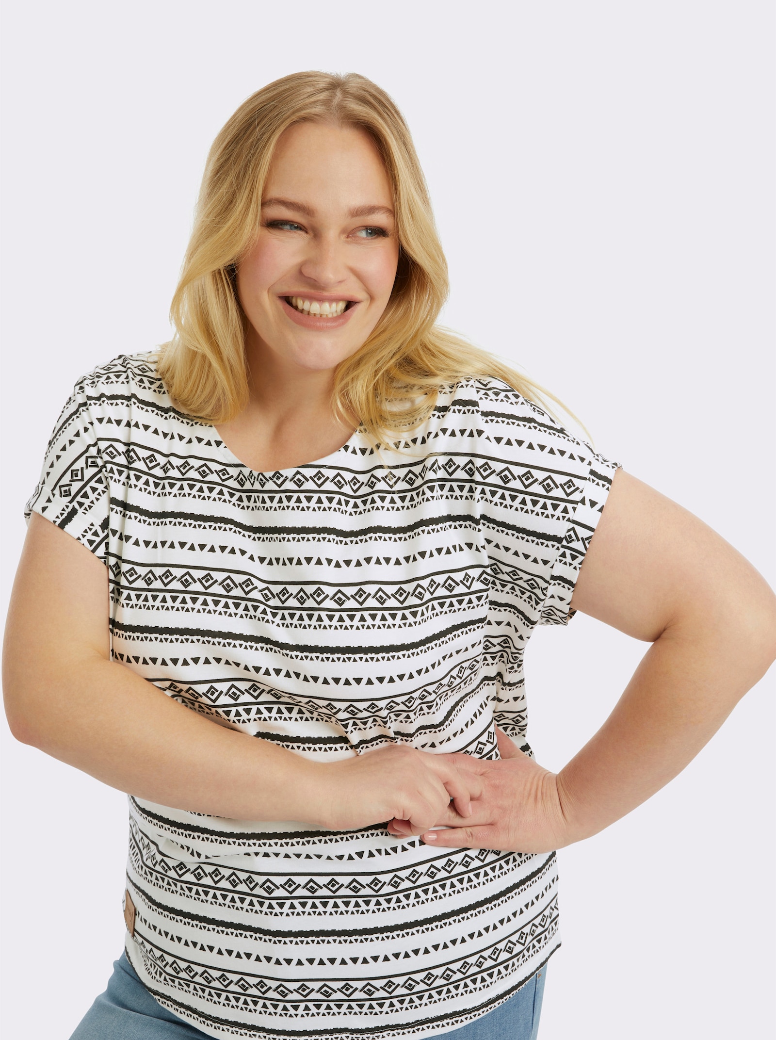 Print-Shirt mit Rundhals-Ausschnitt - ecru-schwarz-bedruckt