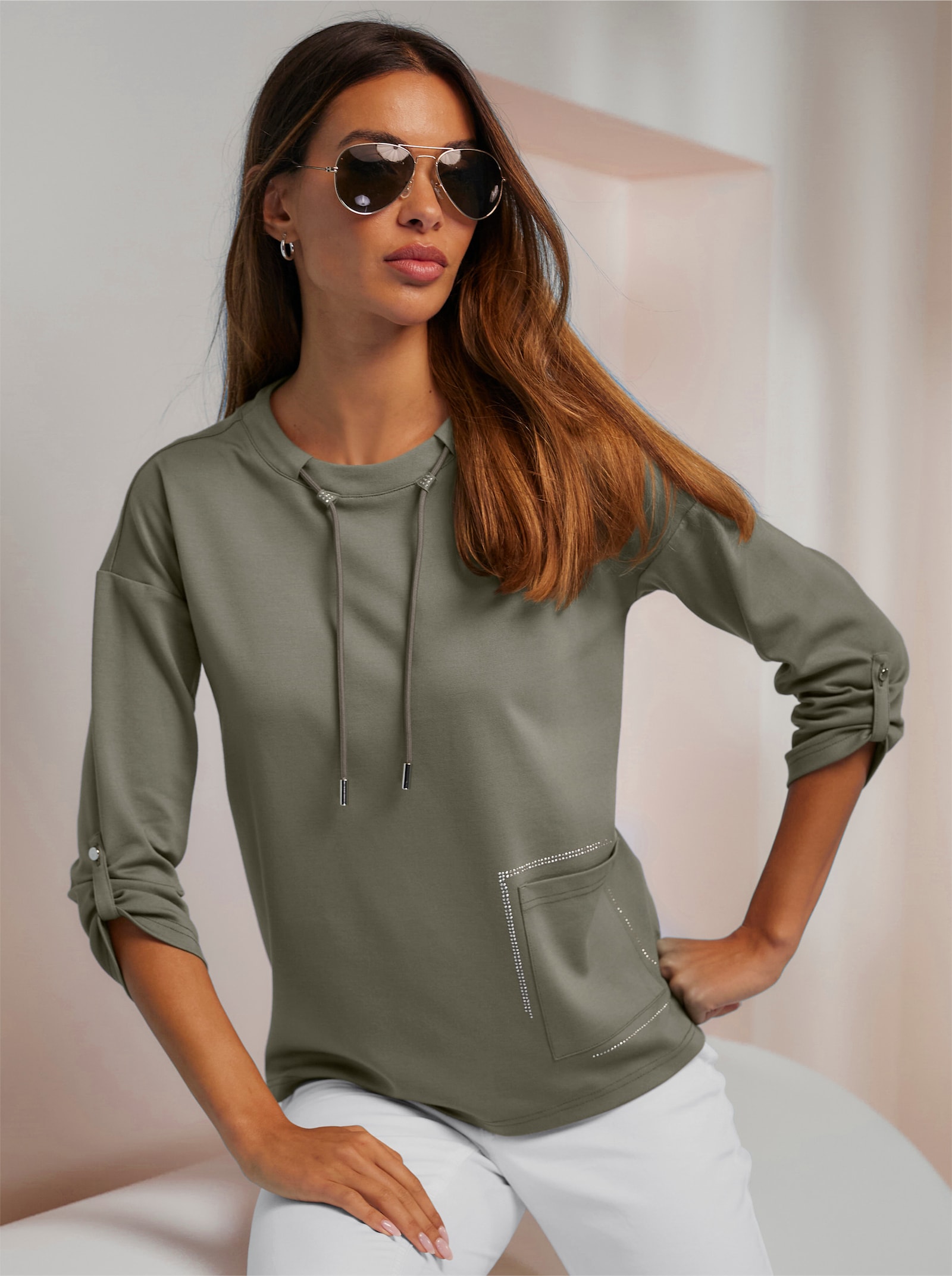 heine 3/4-Arm-Shirt mit Bindeband - khaki