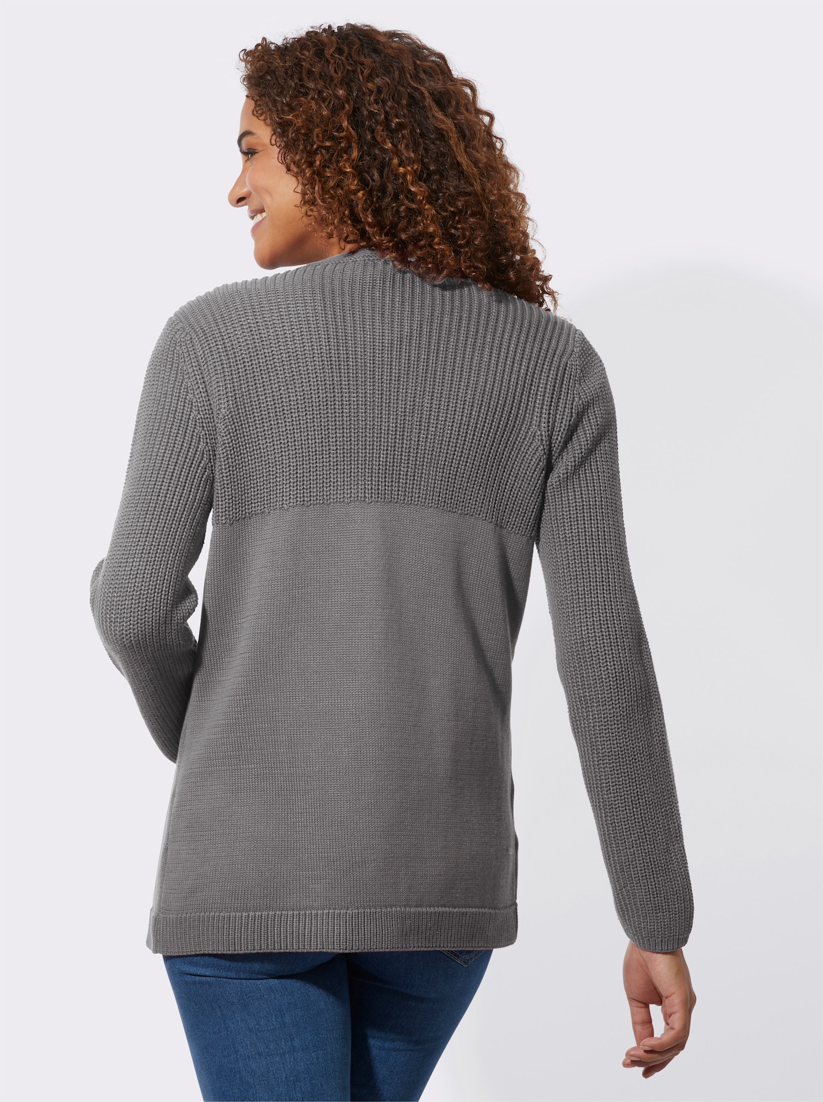 Strickjacke in langer, offener Form - grau
