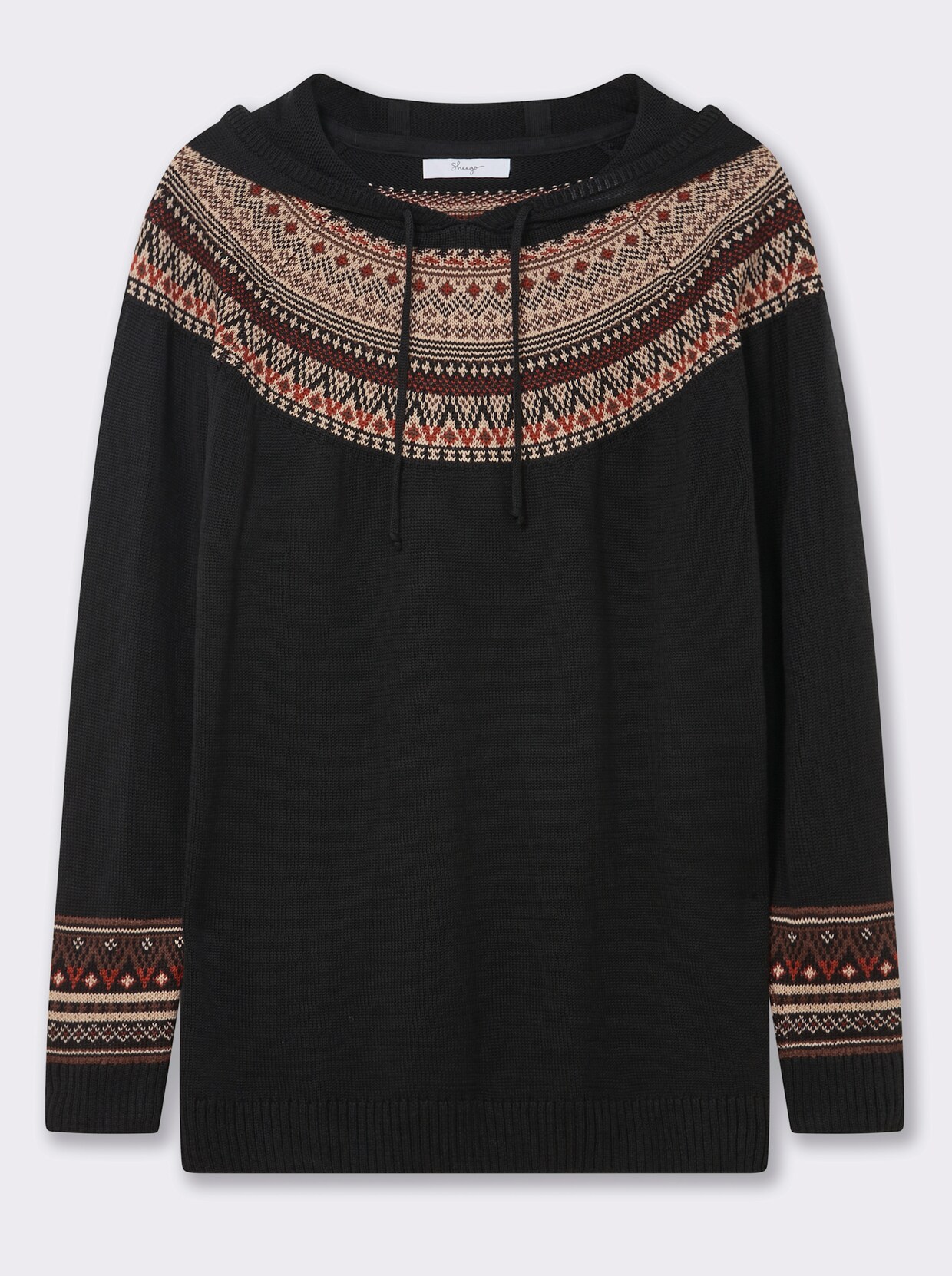 sheego Kapuzenpullover mit Jacquardmuster - schwarz-beige-gemustert