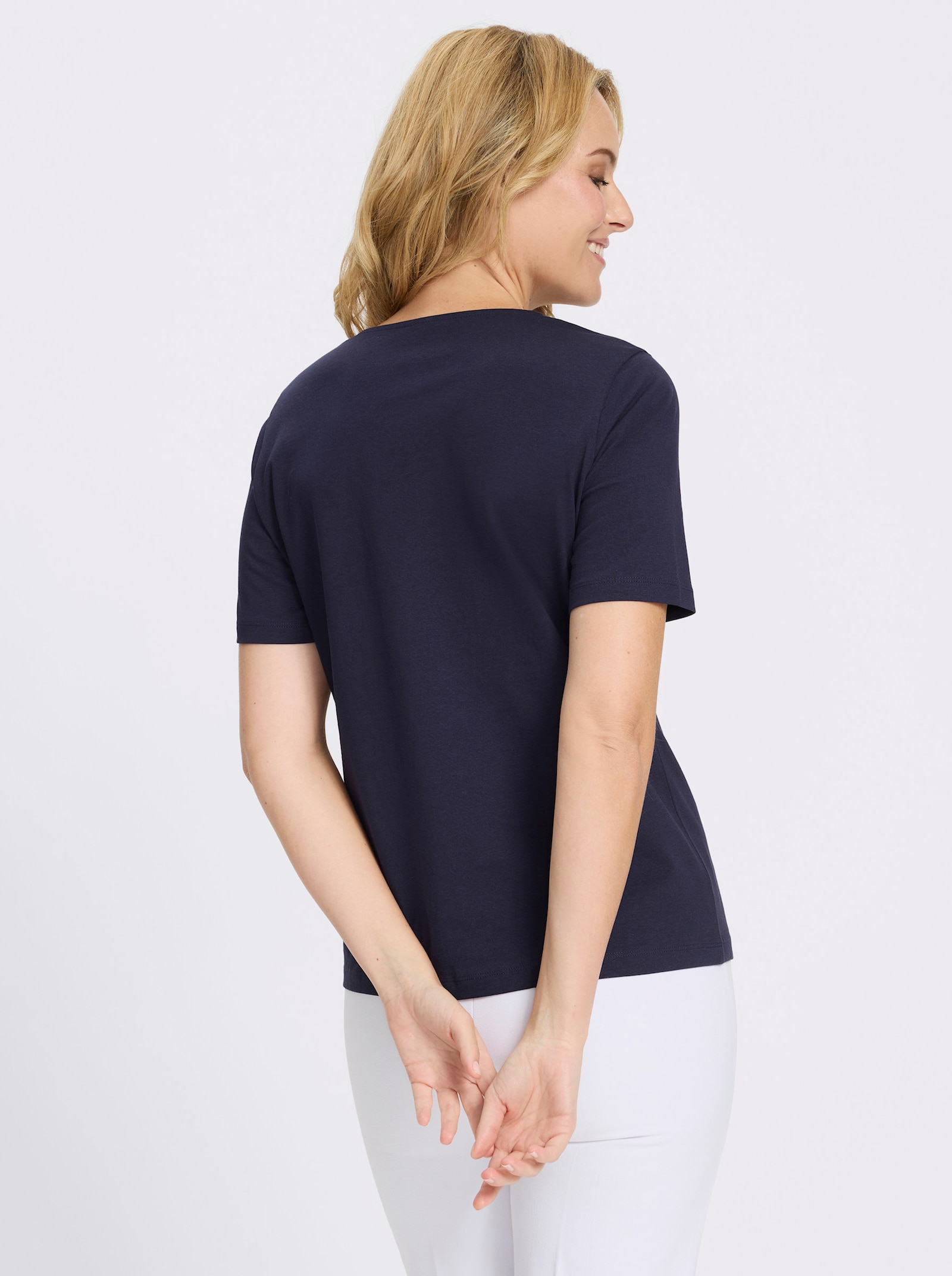 Kurzarmshirt mit platziertem Druck - marine