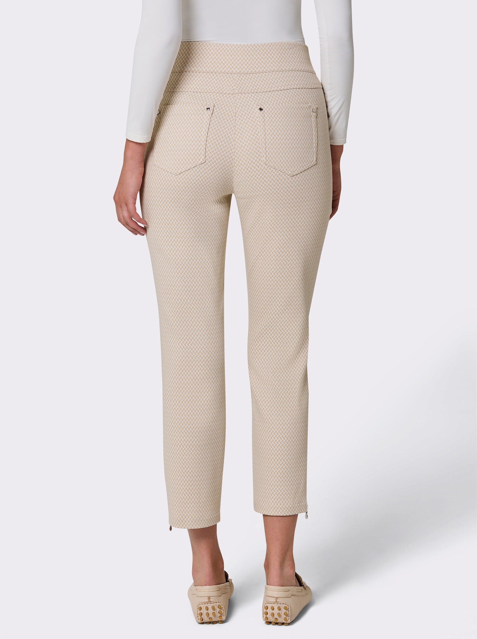 CREATION L PREMIUM Schlupfhose mit Jacquardmuster - sand-weiß-gemustert