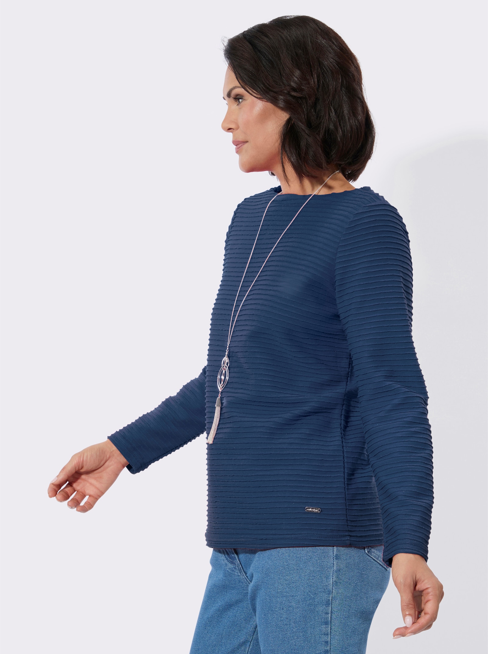 Langarmshirt mit U-Boot-Ausschnitt - jeansblau