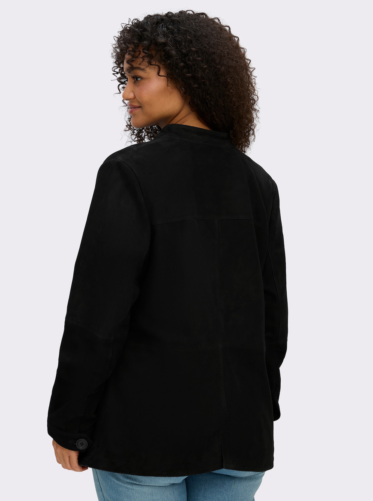 sheego Lederjacke aus Ziegenvelours - schwarz