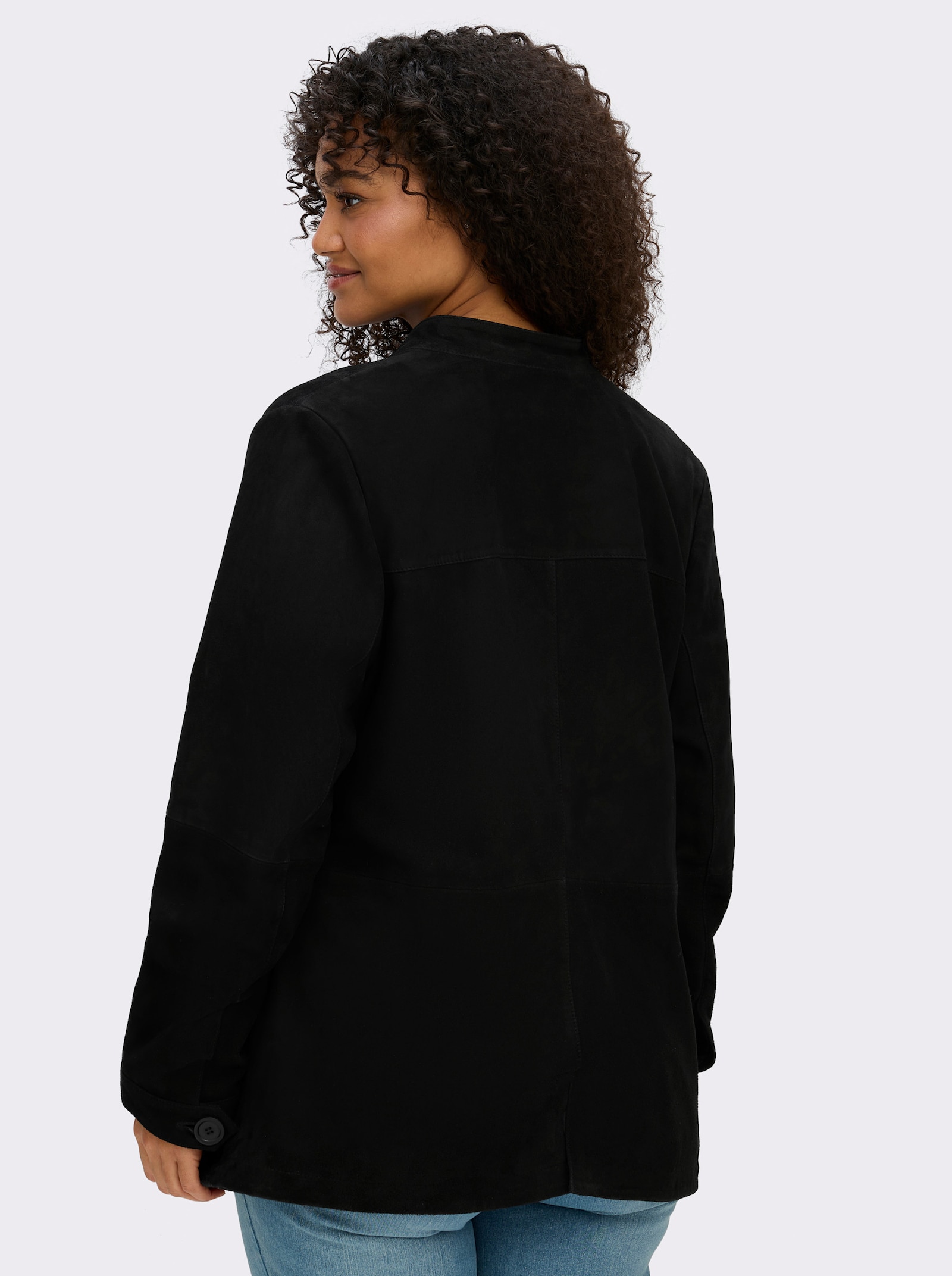 sheego Lederjacke aus Ziegenvelours - schwarz