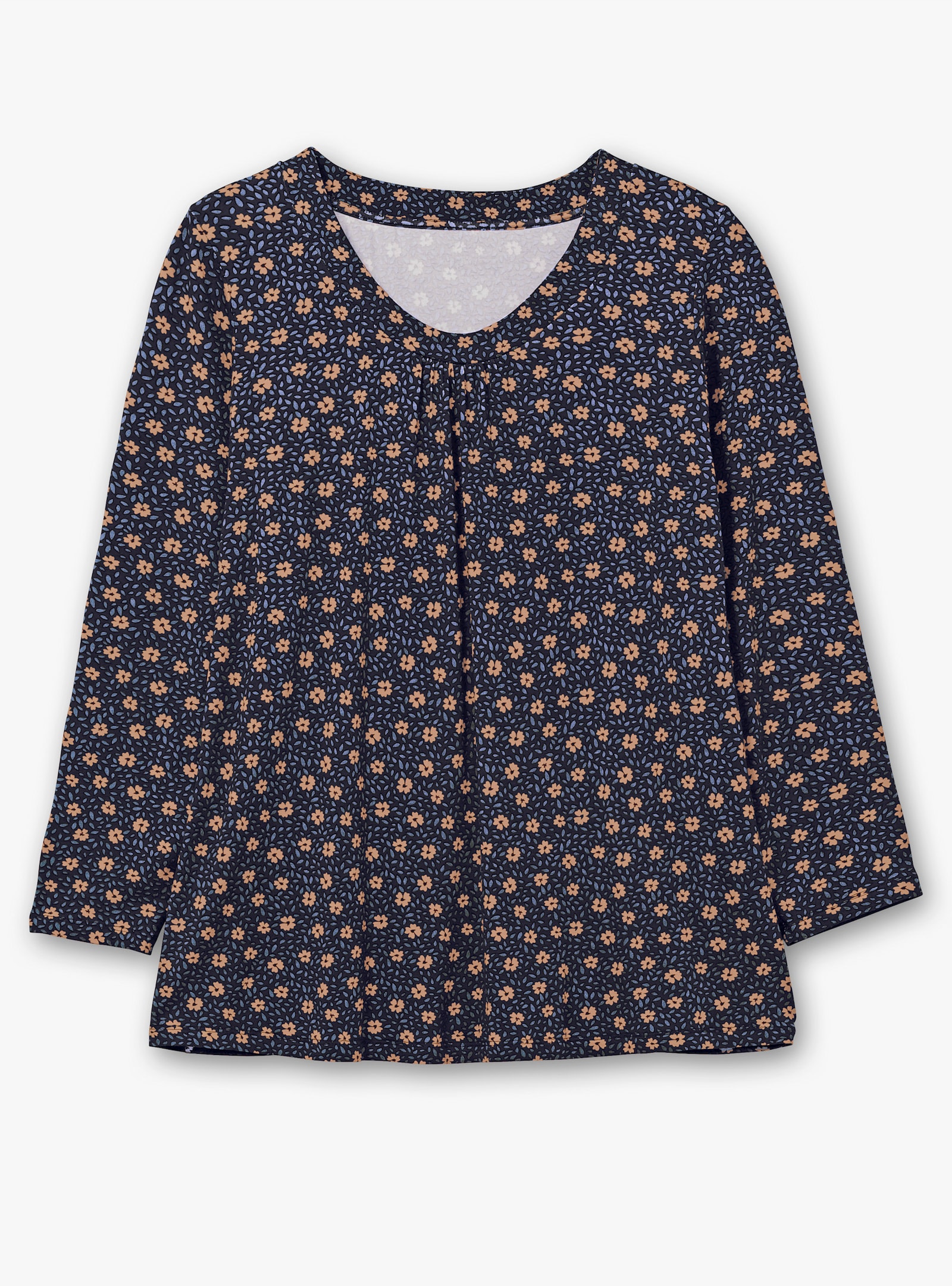 Tunikashirt in A-Form - marine-camel-bedruckt