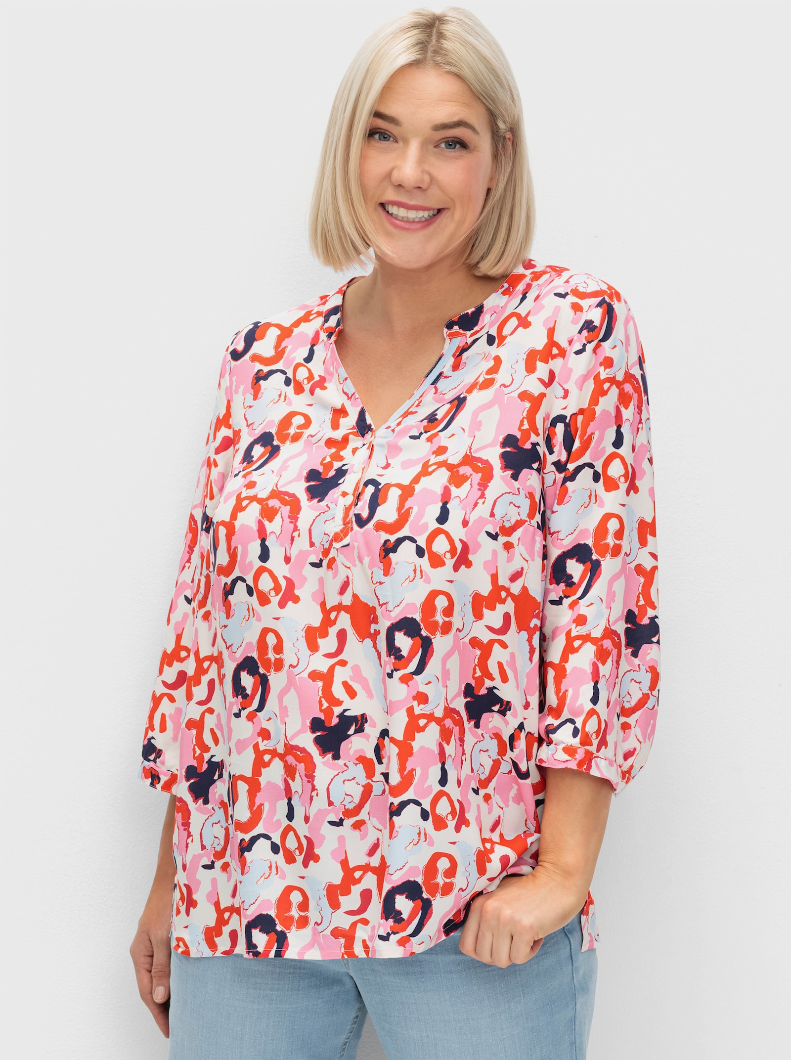 sheego Tunika im Doppelpack - tiefblau+pink gemustert