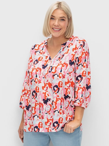 sheego Tunika im Doppelpack - tiefblau+pink gemustert