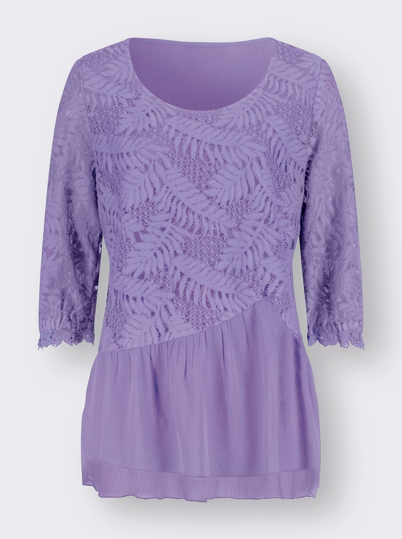 Chiffonbluse mit Baumwoll-Spitze - lavendel