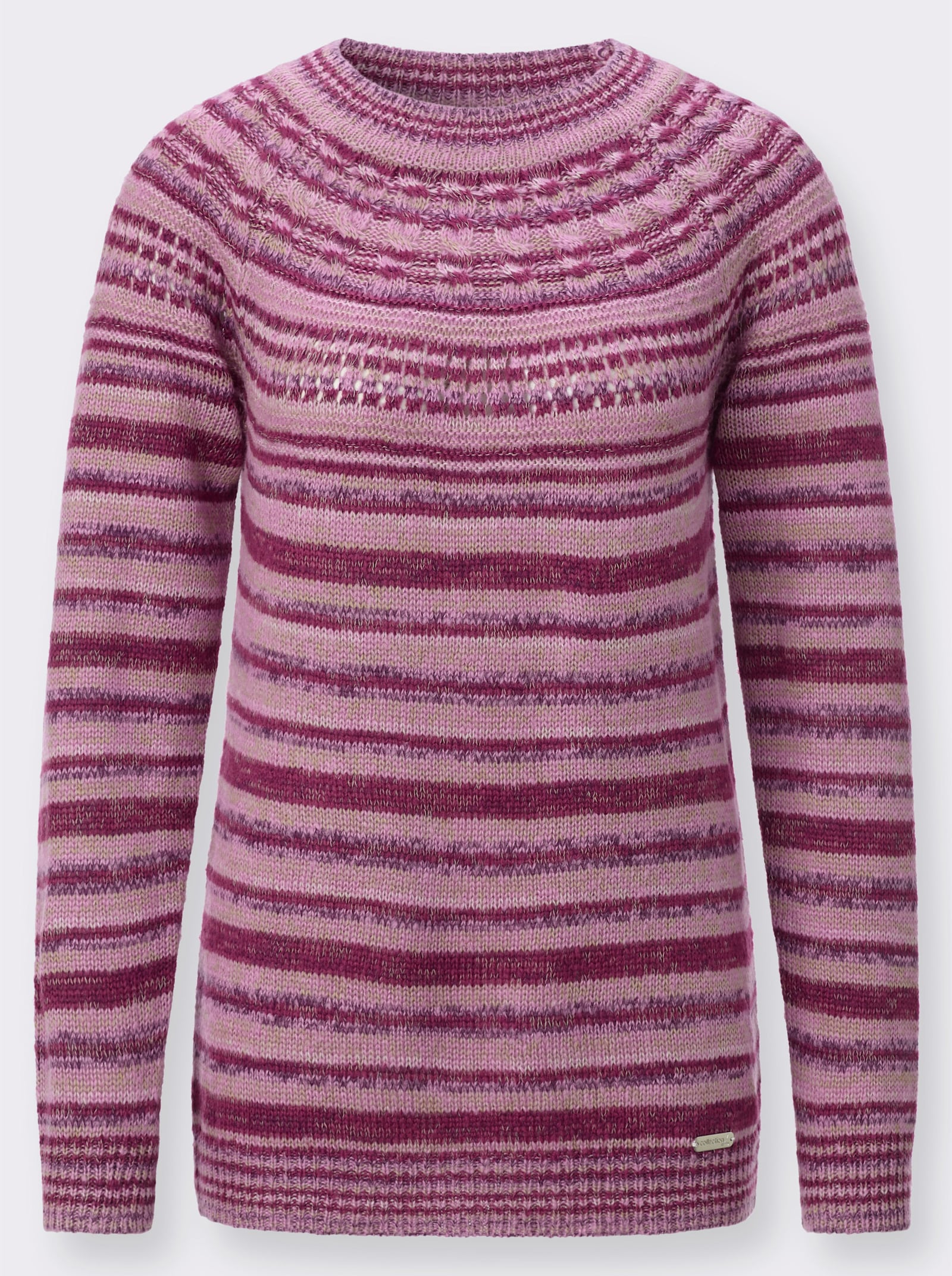 Rundhalspullover aus effektvollem Flauschgarn - malve-orchidee-geringelt