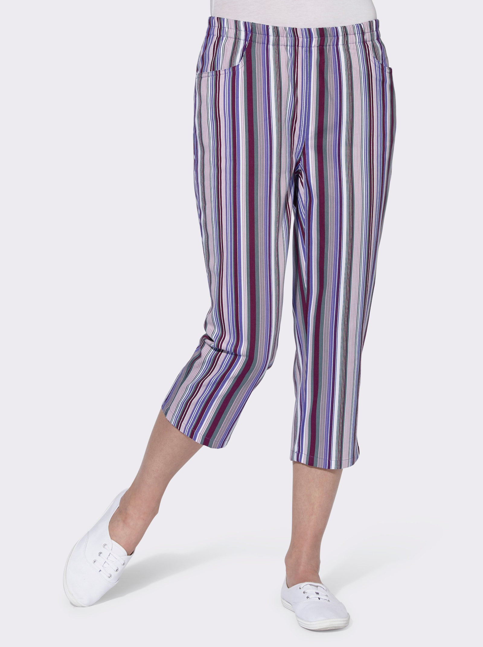 Capribroek van puur katoen - bessenrood gestreept