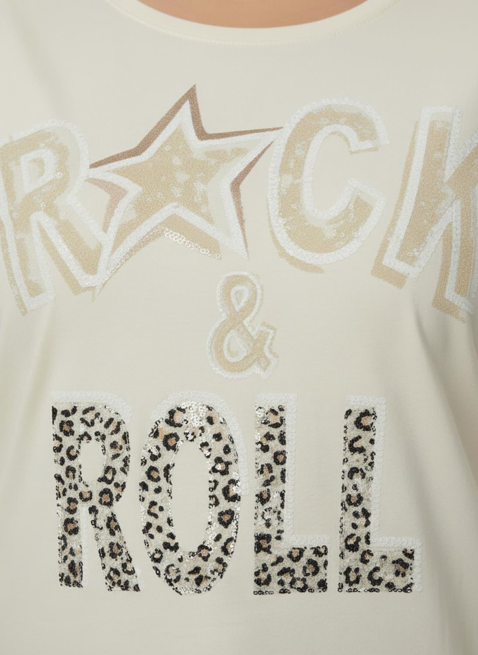 3/4-Arm-Shirt mit glänzendem Schriftzug - champagner-sand-bedruckt