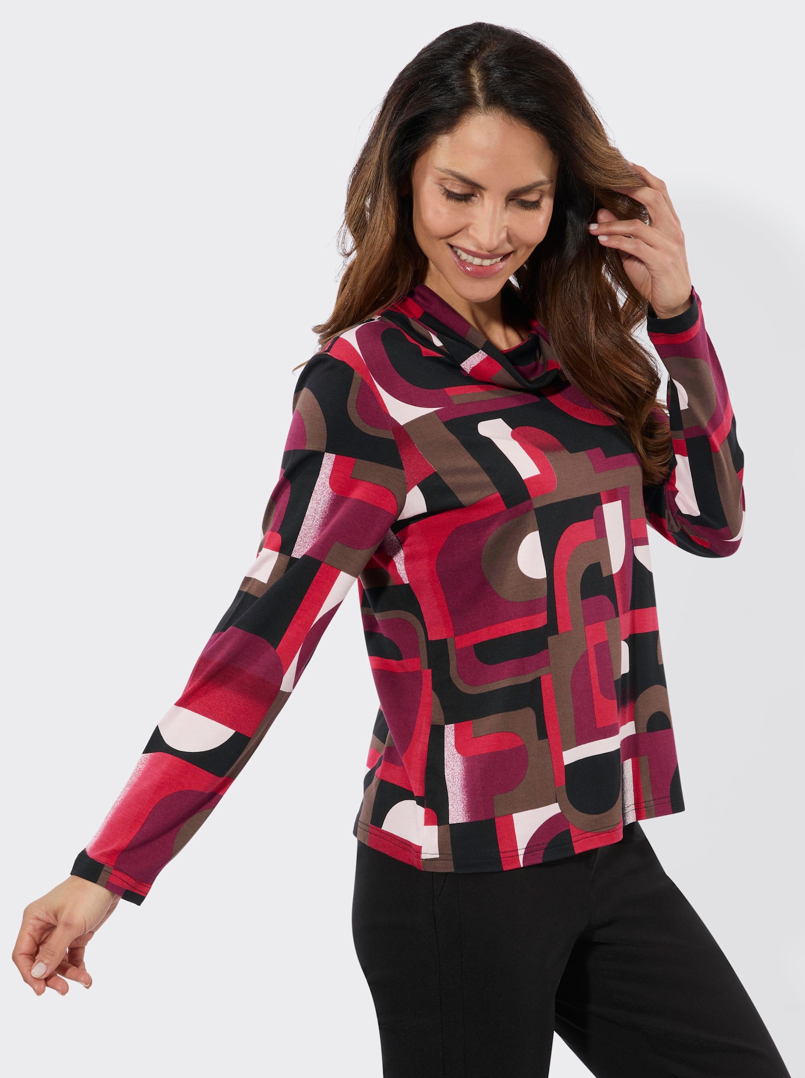 Rollkragenshirt mit grafischem Druck - bordeaux-schoko-bedruckt